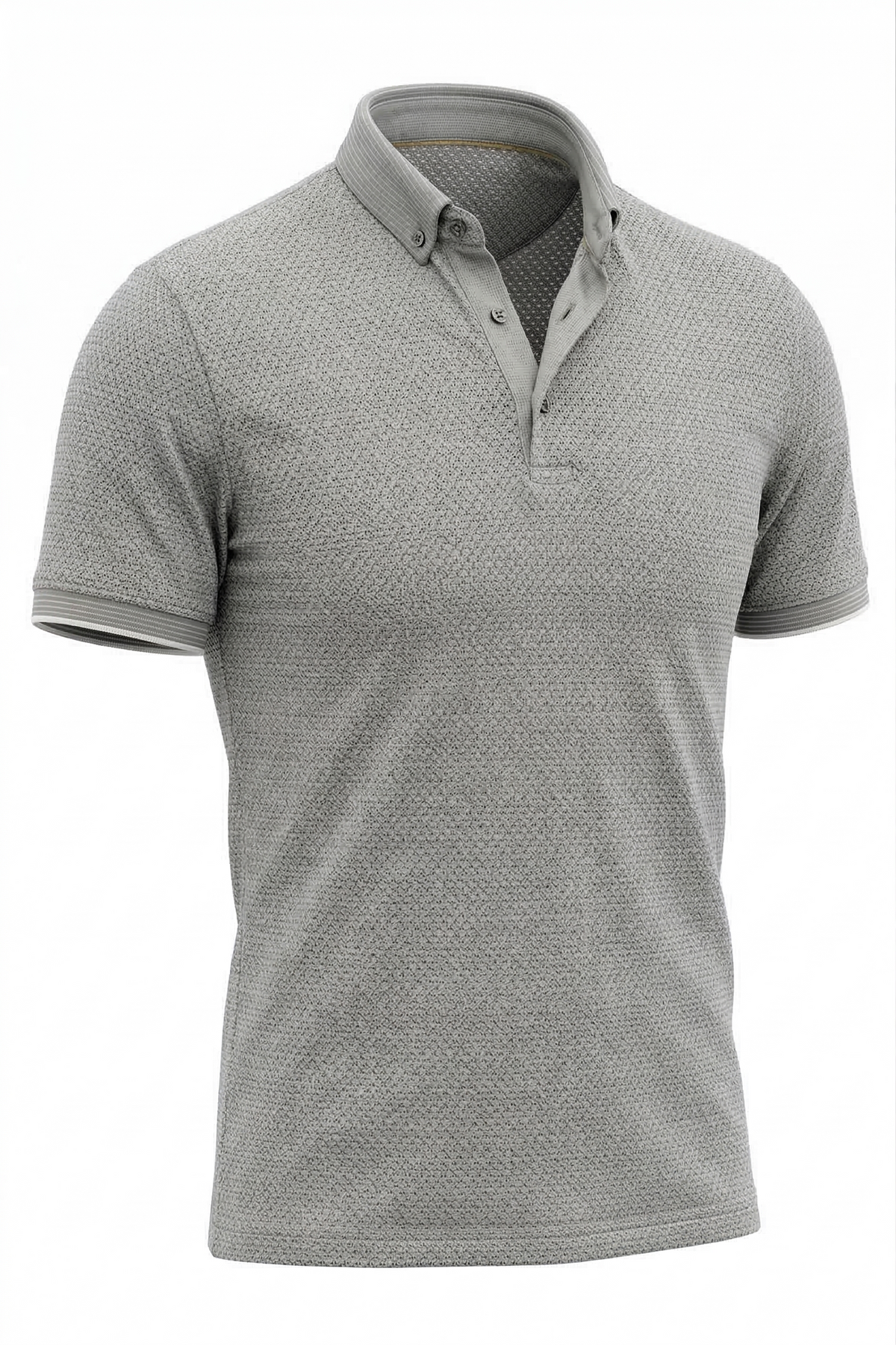 Light Gray Breathable Fabric Short Sleeve Polo with Button Down