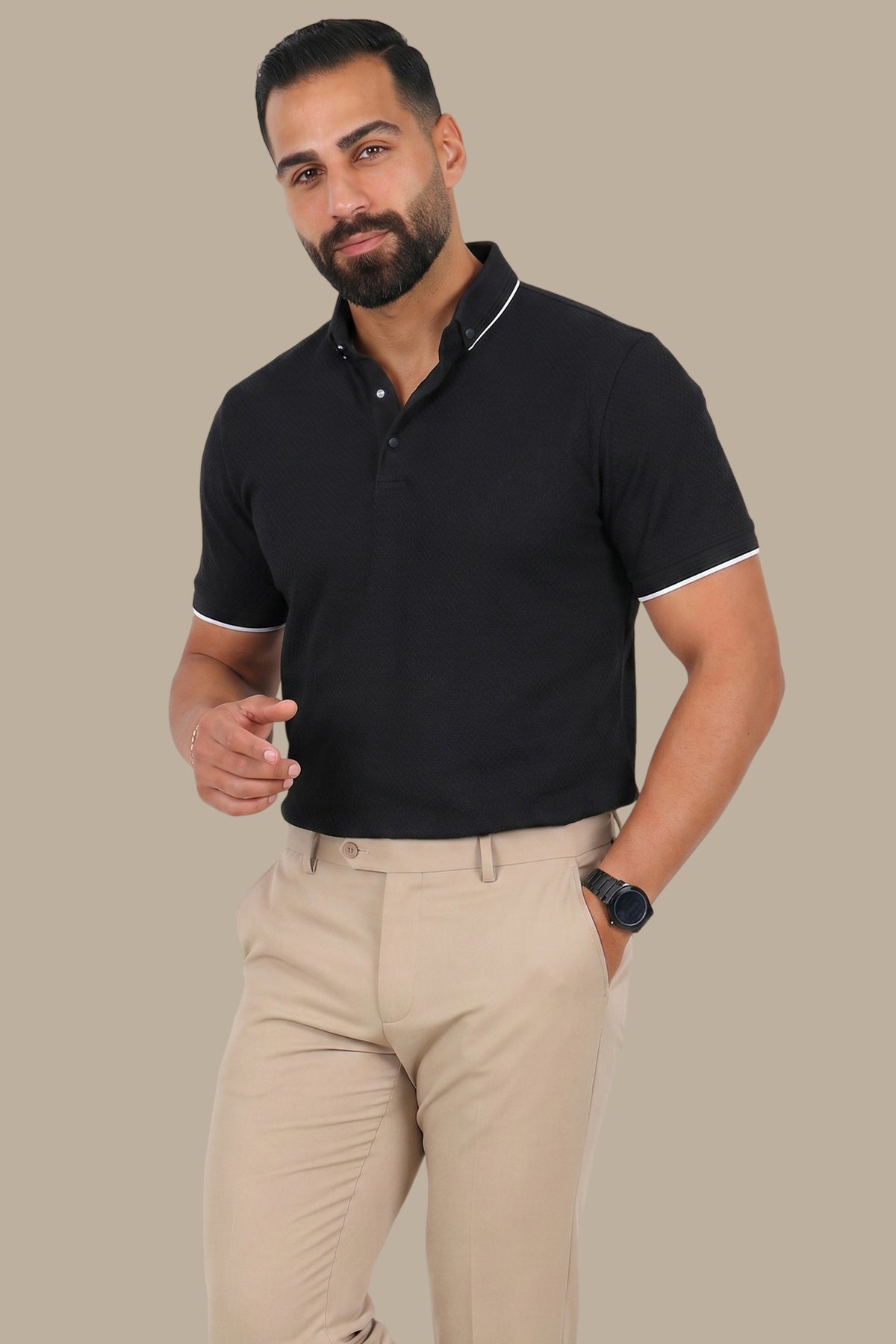 Button-Down Short Sleeve Polo in Breathable Fabric