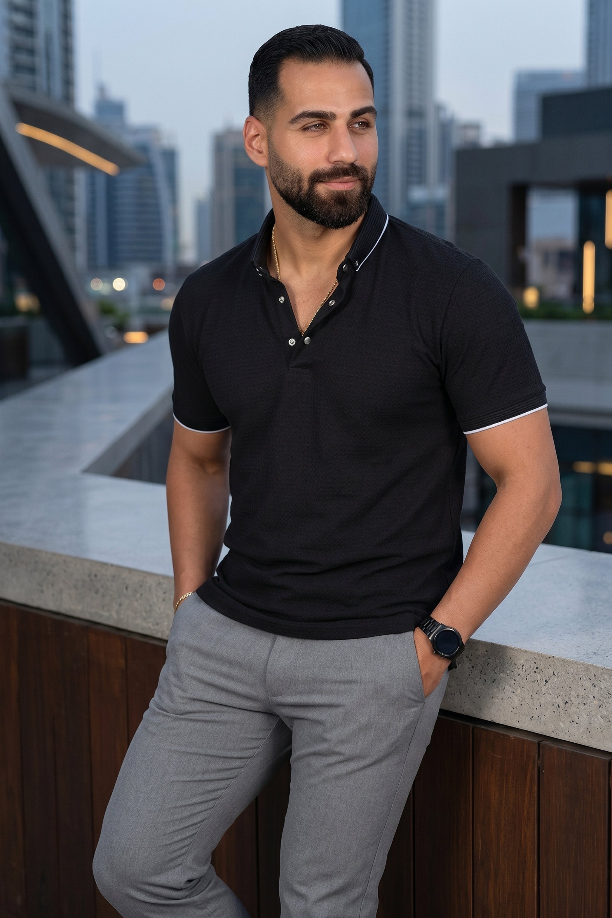 Button-Down Short Sleeve Polo in Breathable Fabric