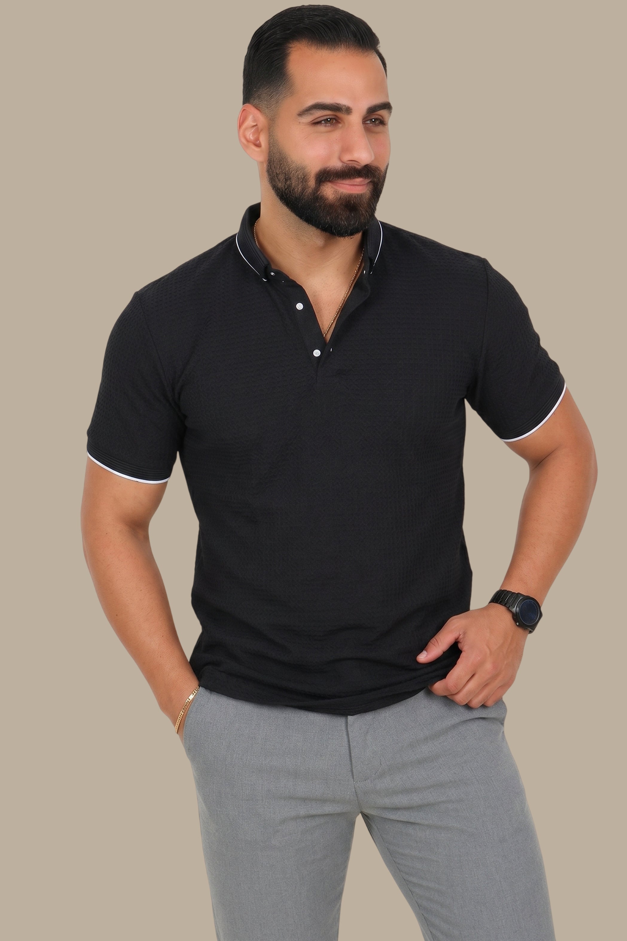 Button-Down Short Sleeve Polo in Breathable Fabric