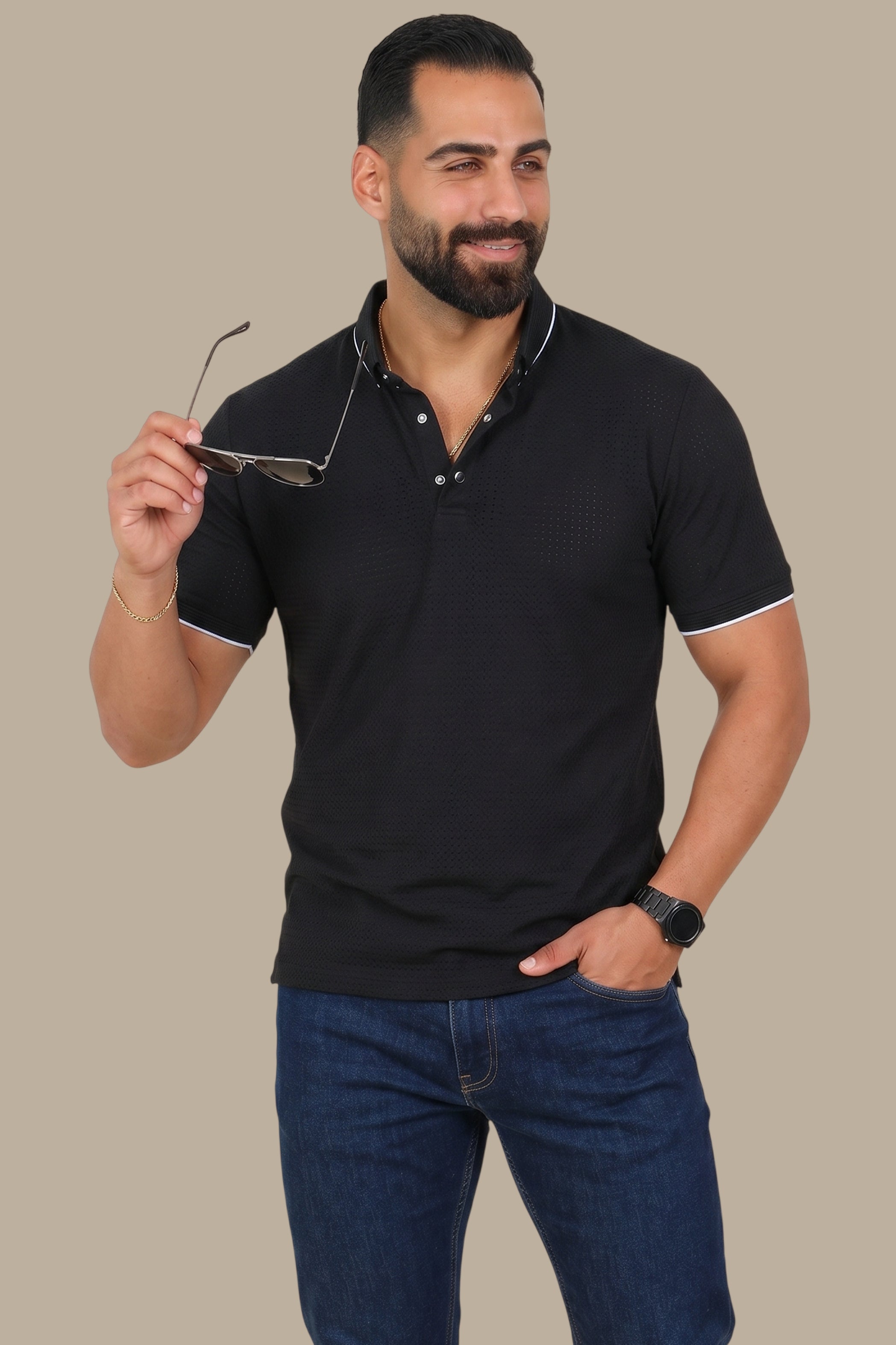 Button-Down Short Sleeve Polo in Breathable Fabric