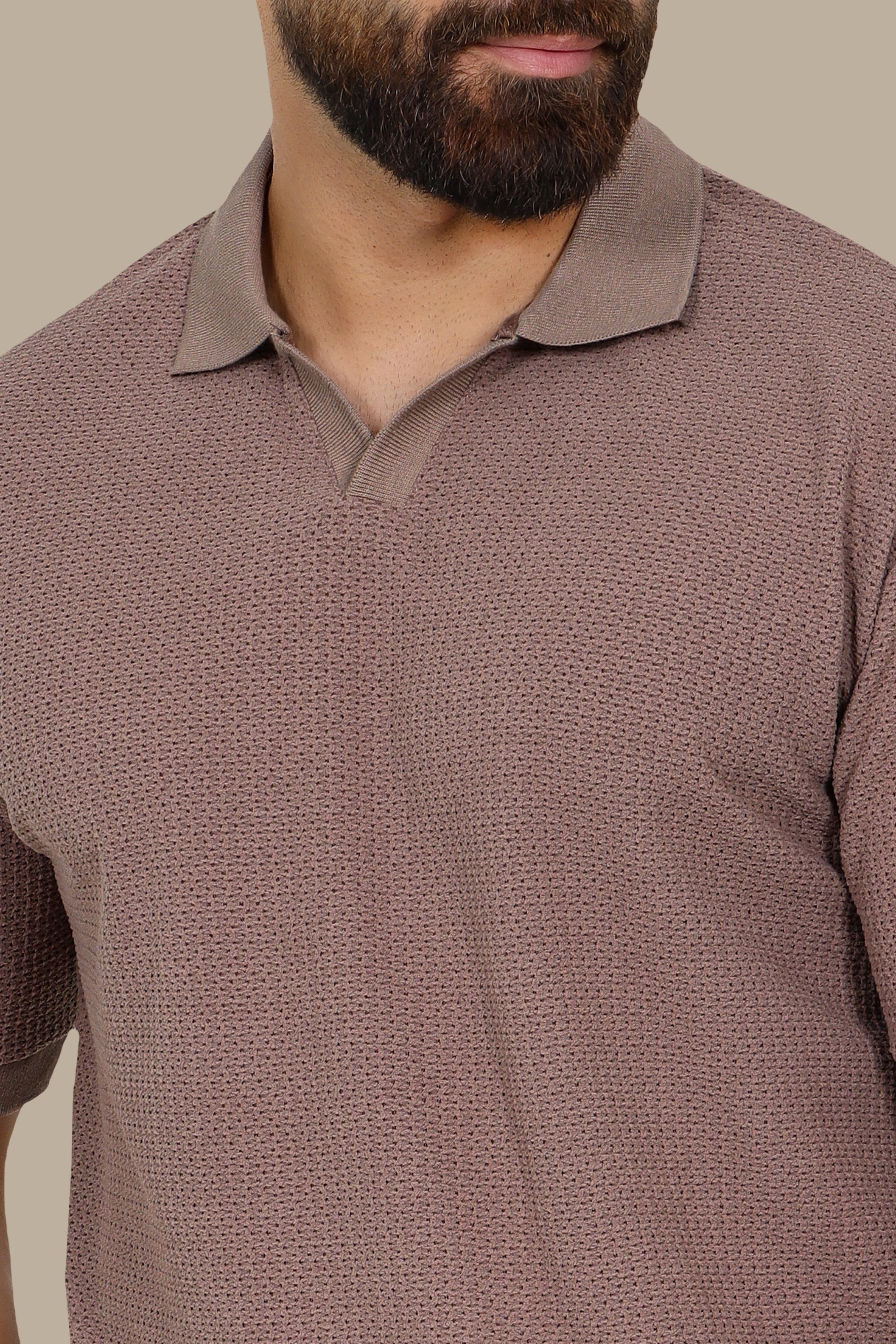 Mocha V-Neck Polo – Breathable Fabric
