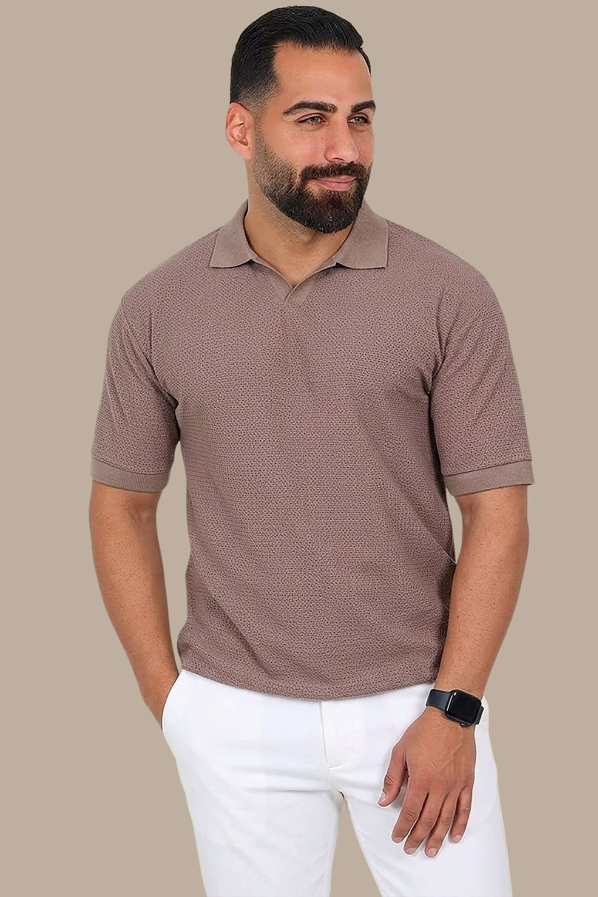 Mocha V-Neck Polo – Breathable Fabric
