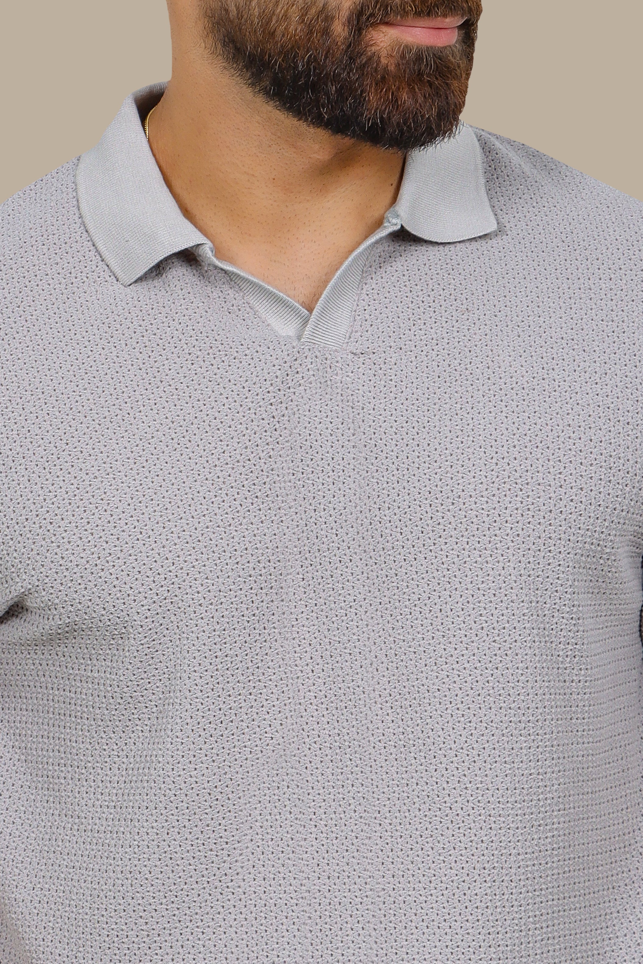 Light Grey V-Neck Polo – Breathable Fabric