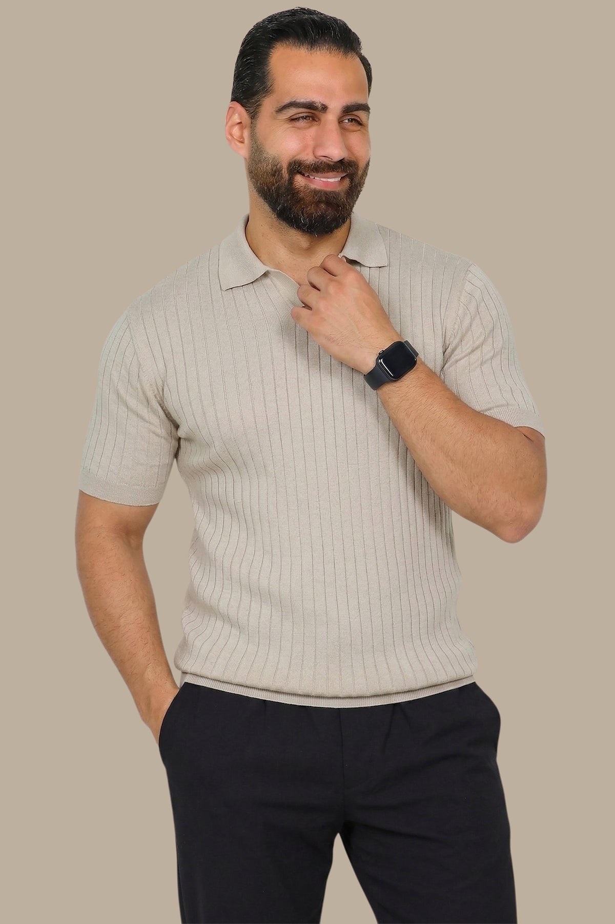 Beige Mercerized Ribbed Polo