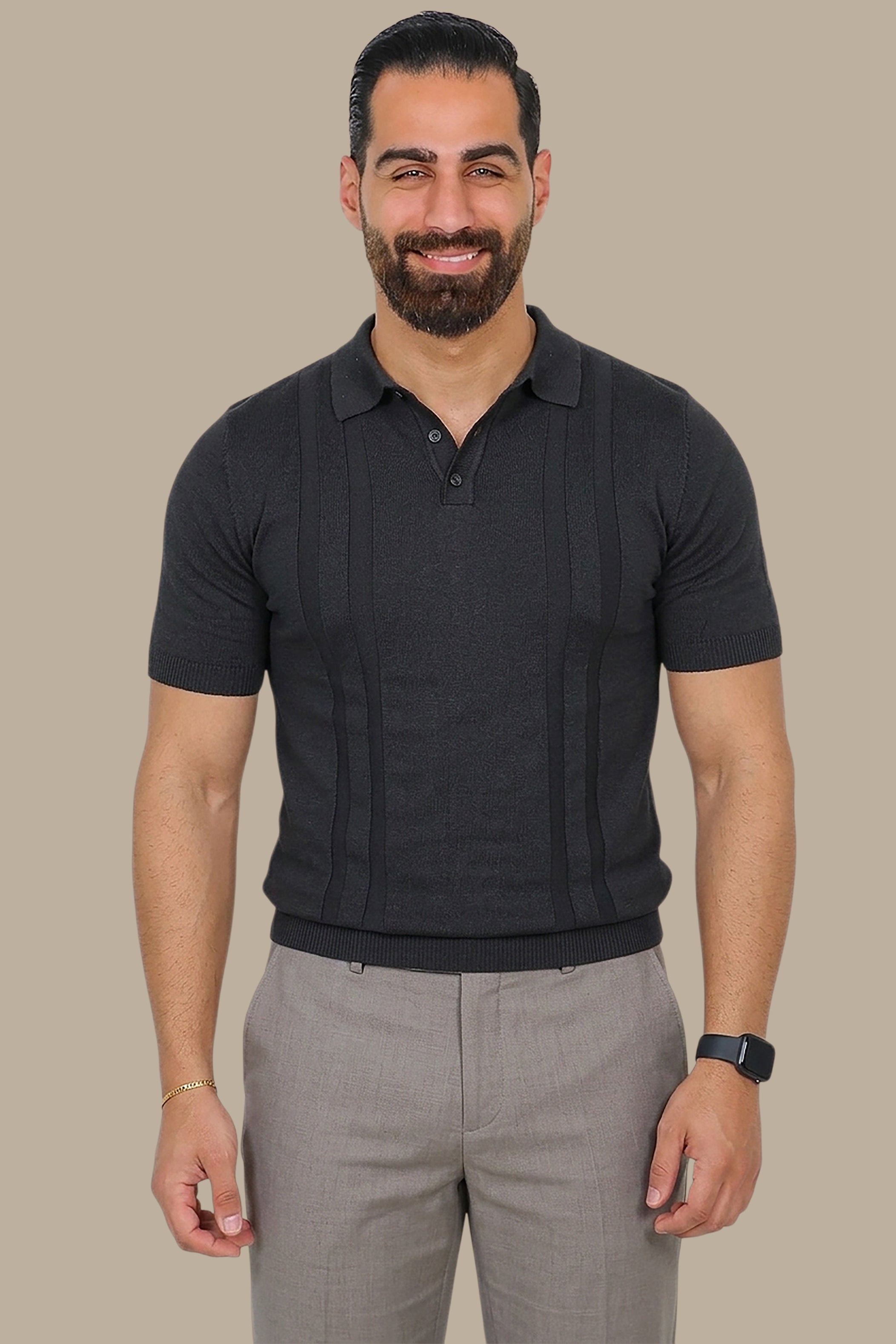 Mercerized Polo with Double Line Detail – Black