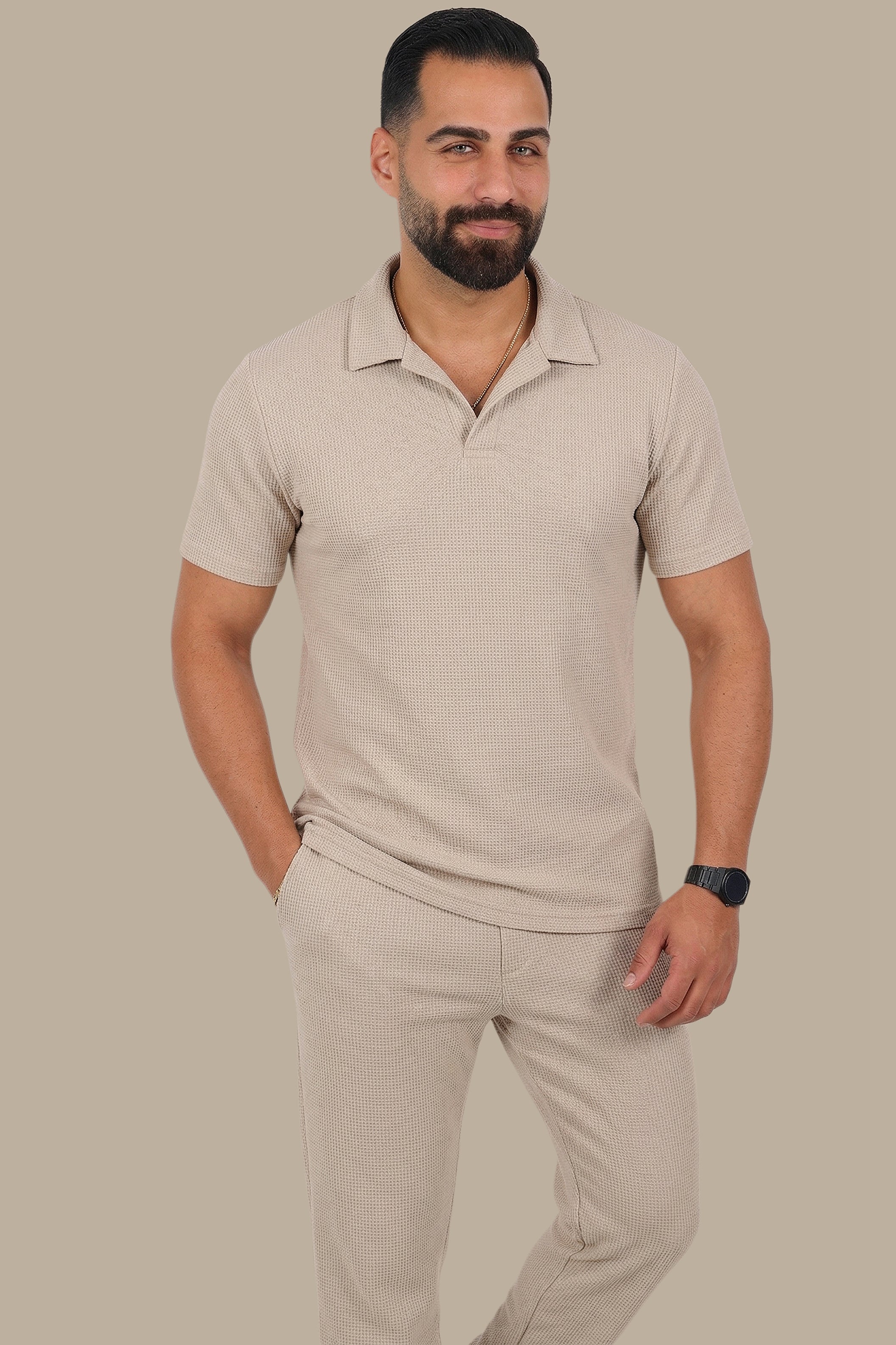 Beige Ribbed Aerobin Polo