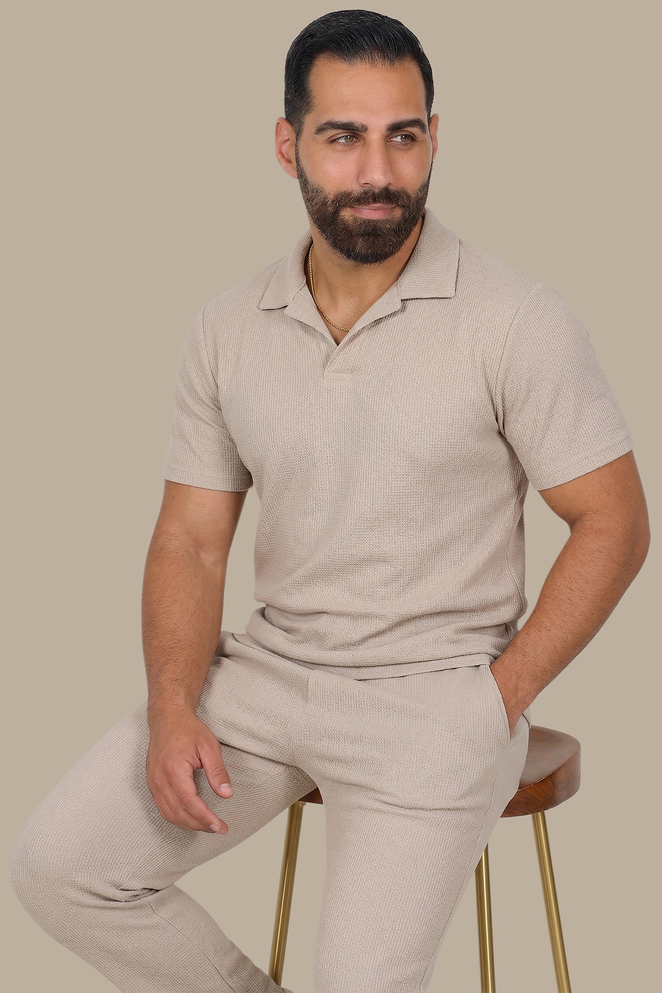 Beige Ribbed Aerobin Polo