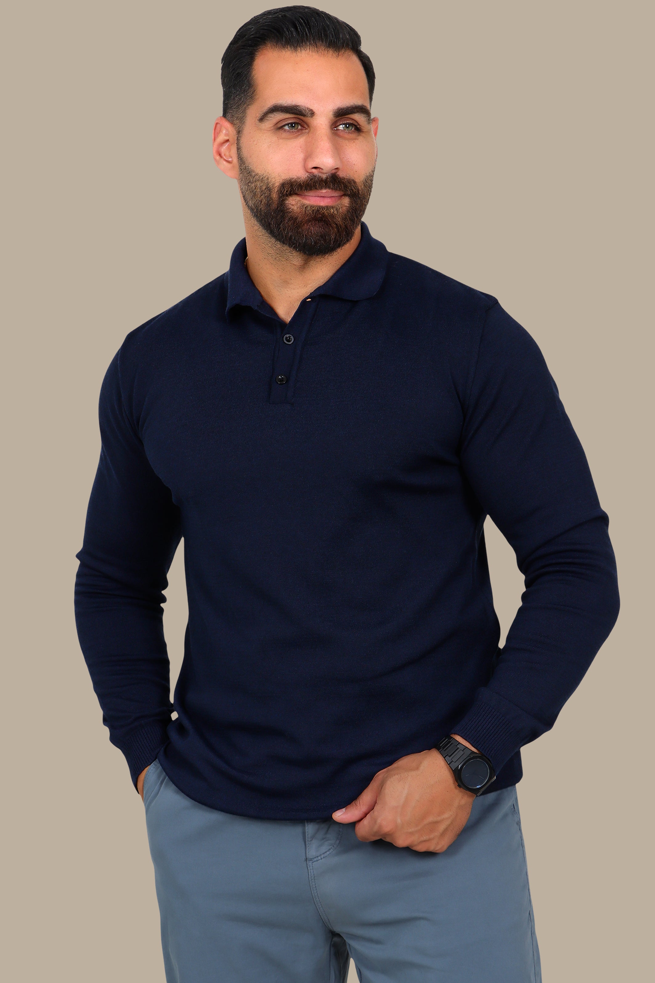 Mercerized Plain Polo in Navy