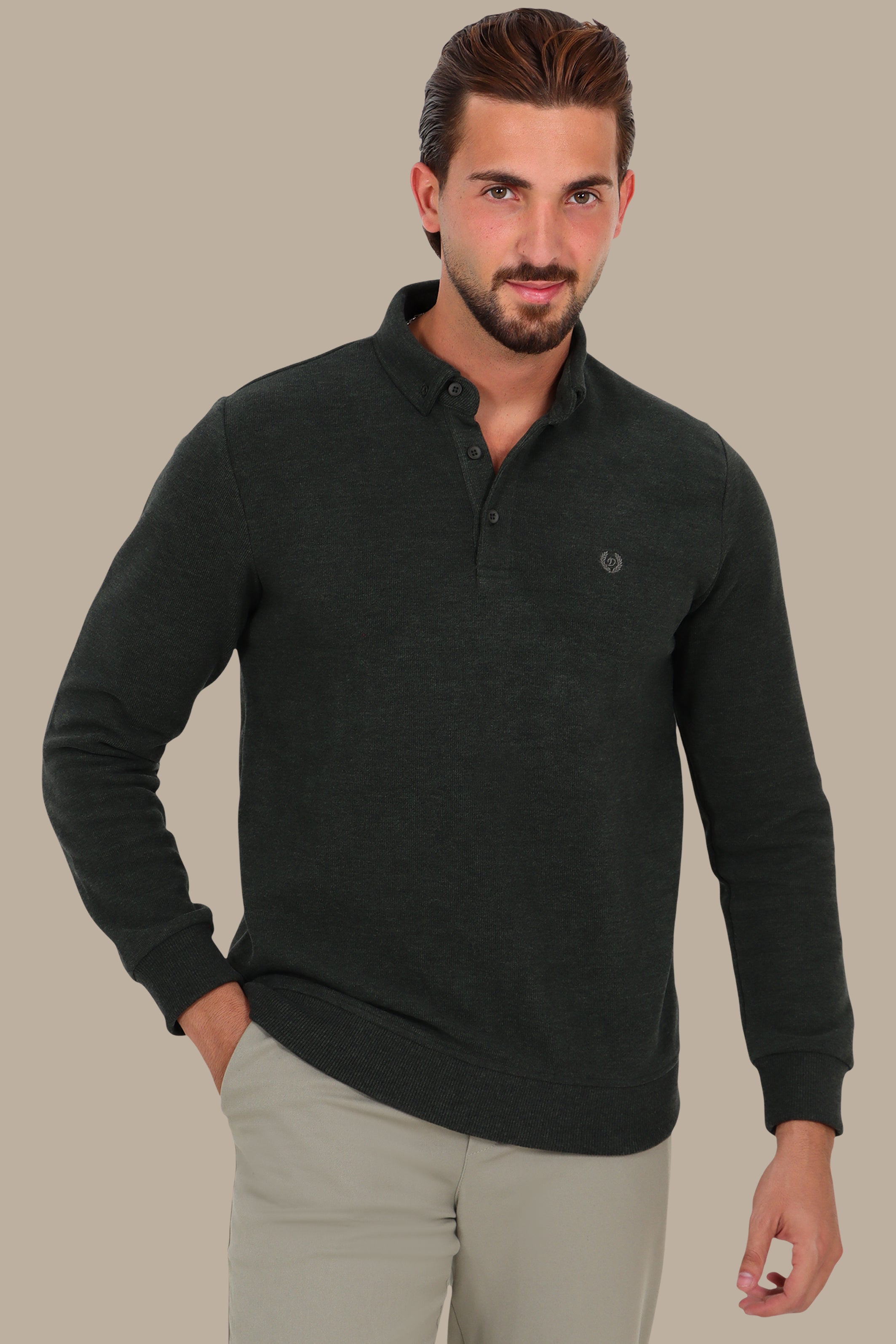 Velvet Polo with Button-Down Front in Green