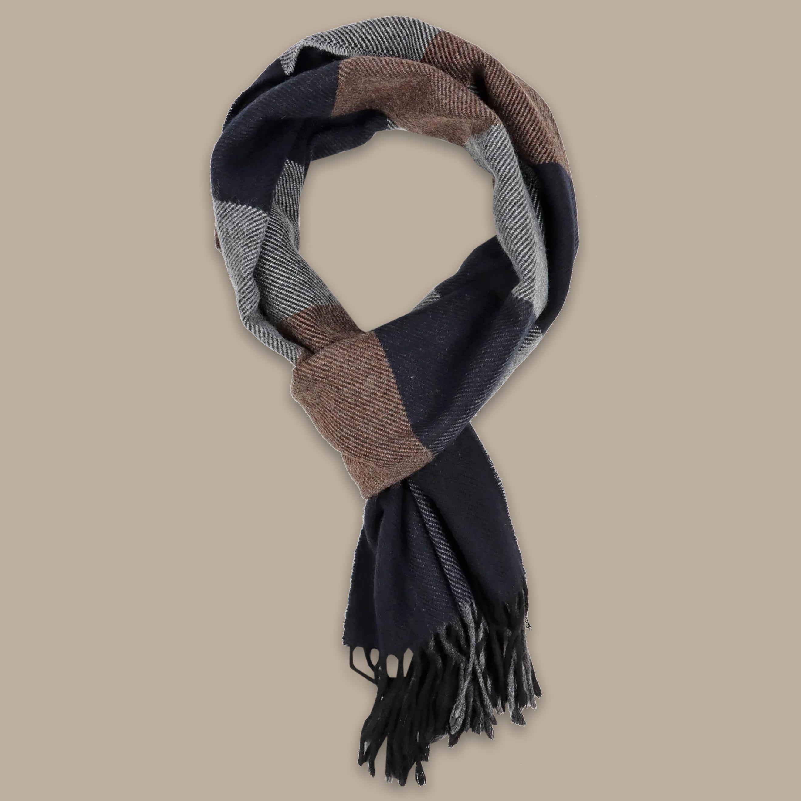 Scarf Checked Navy & Brown