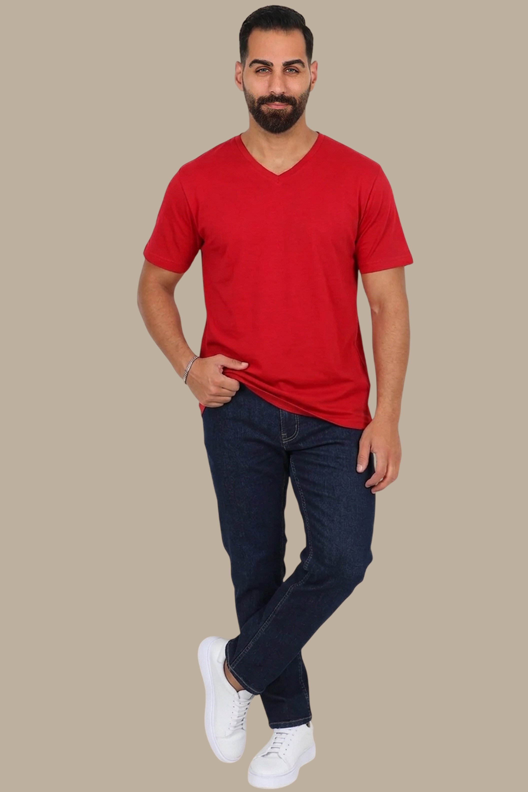 Red Basic V-Neck T-Shirt