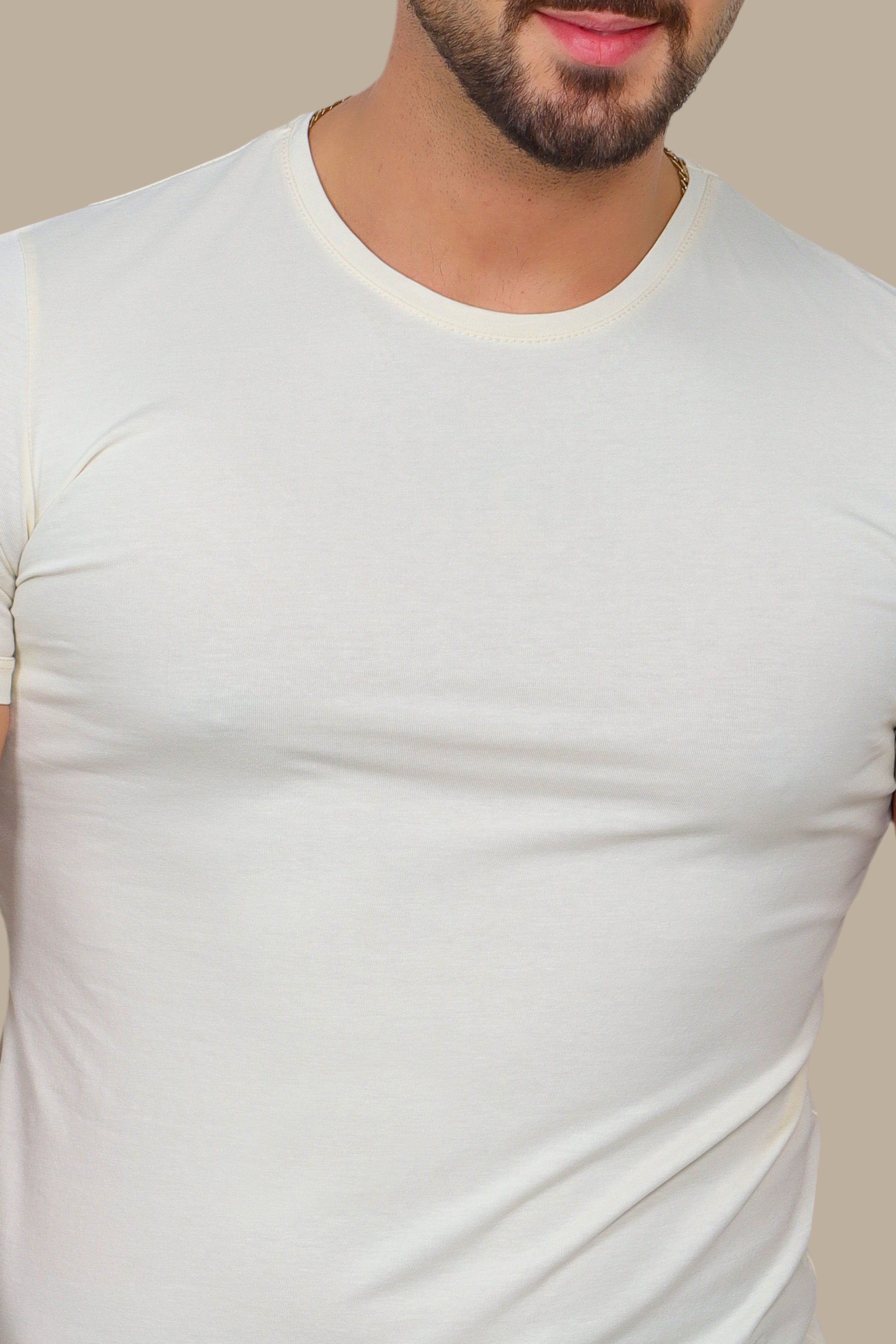 Light Beige Basic Round Neck T-Shirt