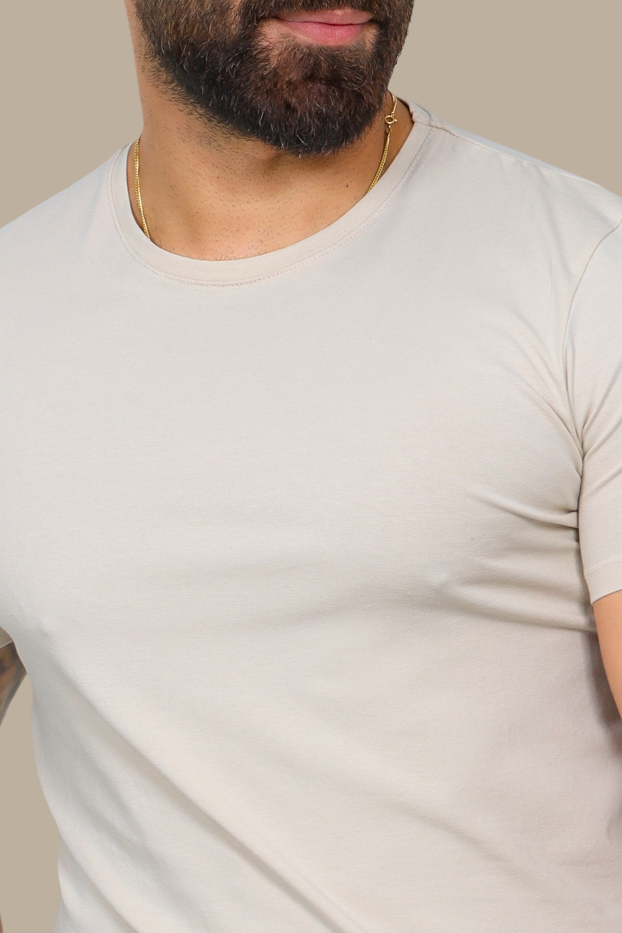 Light Beige Basic Round Neck T-Shirt