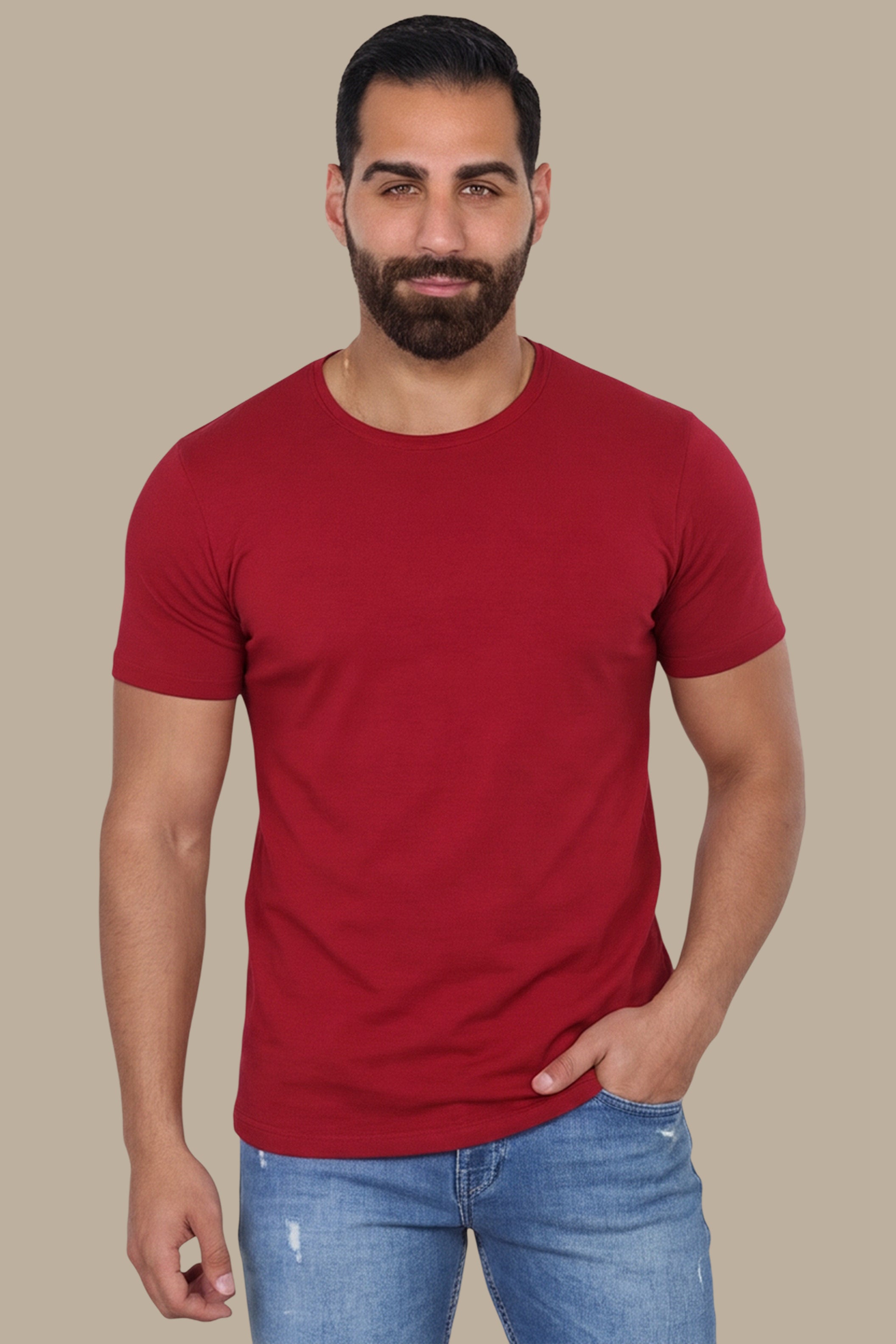 Burgundy Basic R-Neck T-Shirt