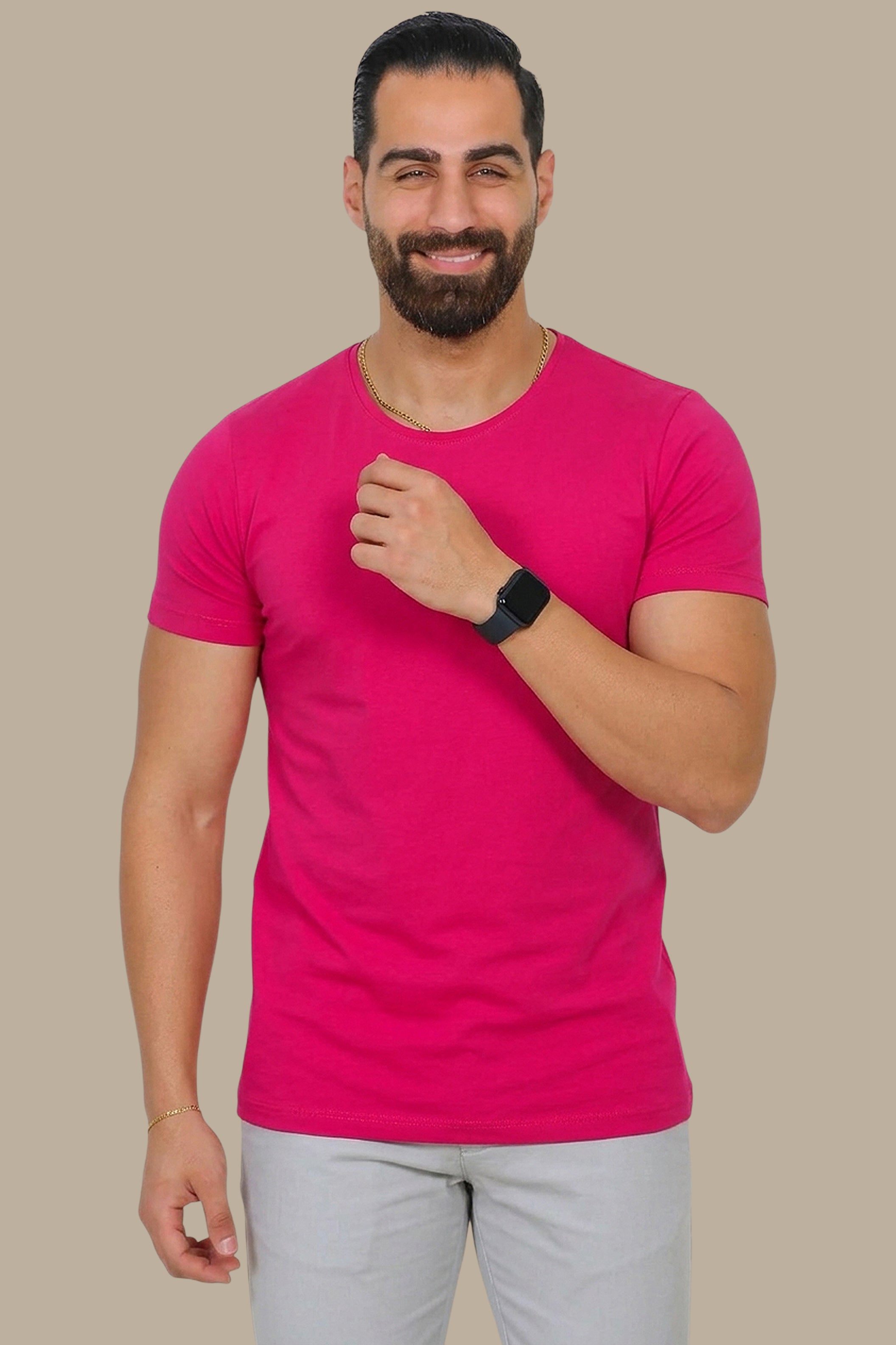 Fuchsia Pop: Basic Round Neck T-Shirt