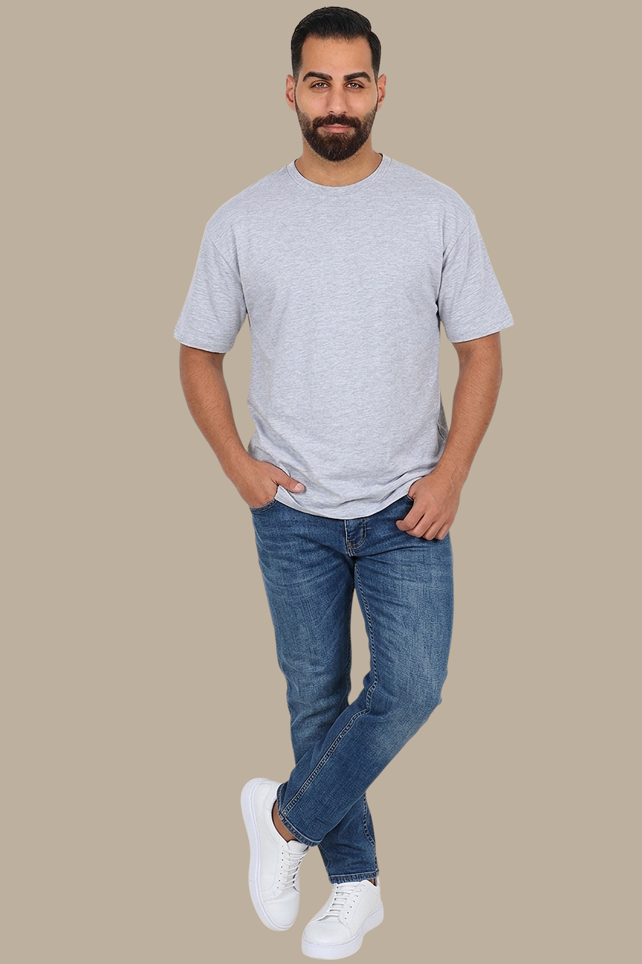Light Grey Basic R-Neck T-Shirt