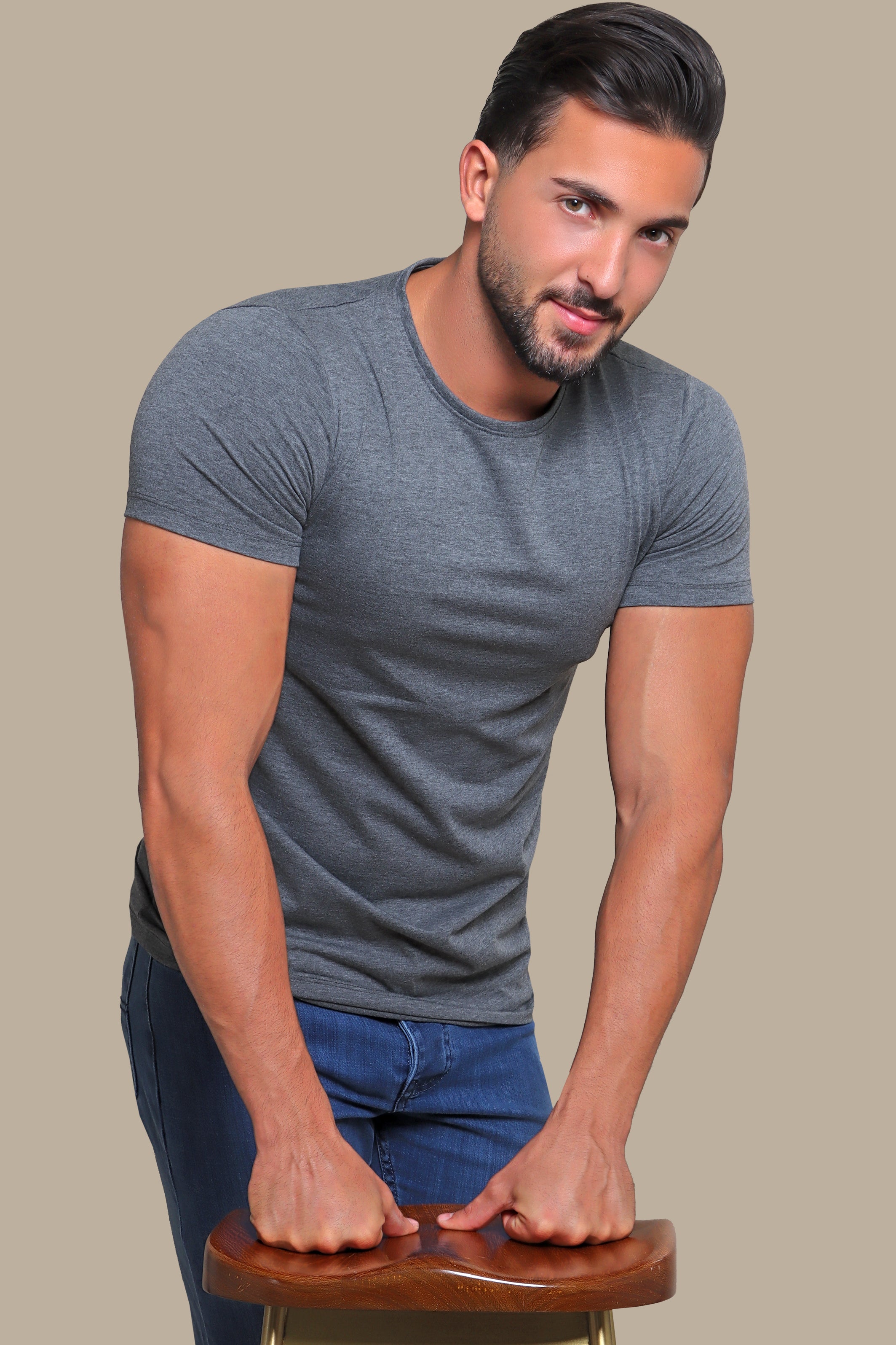 Dark Grey Basic R-Neck T-Shirt