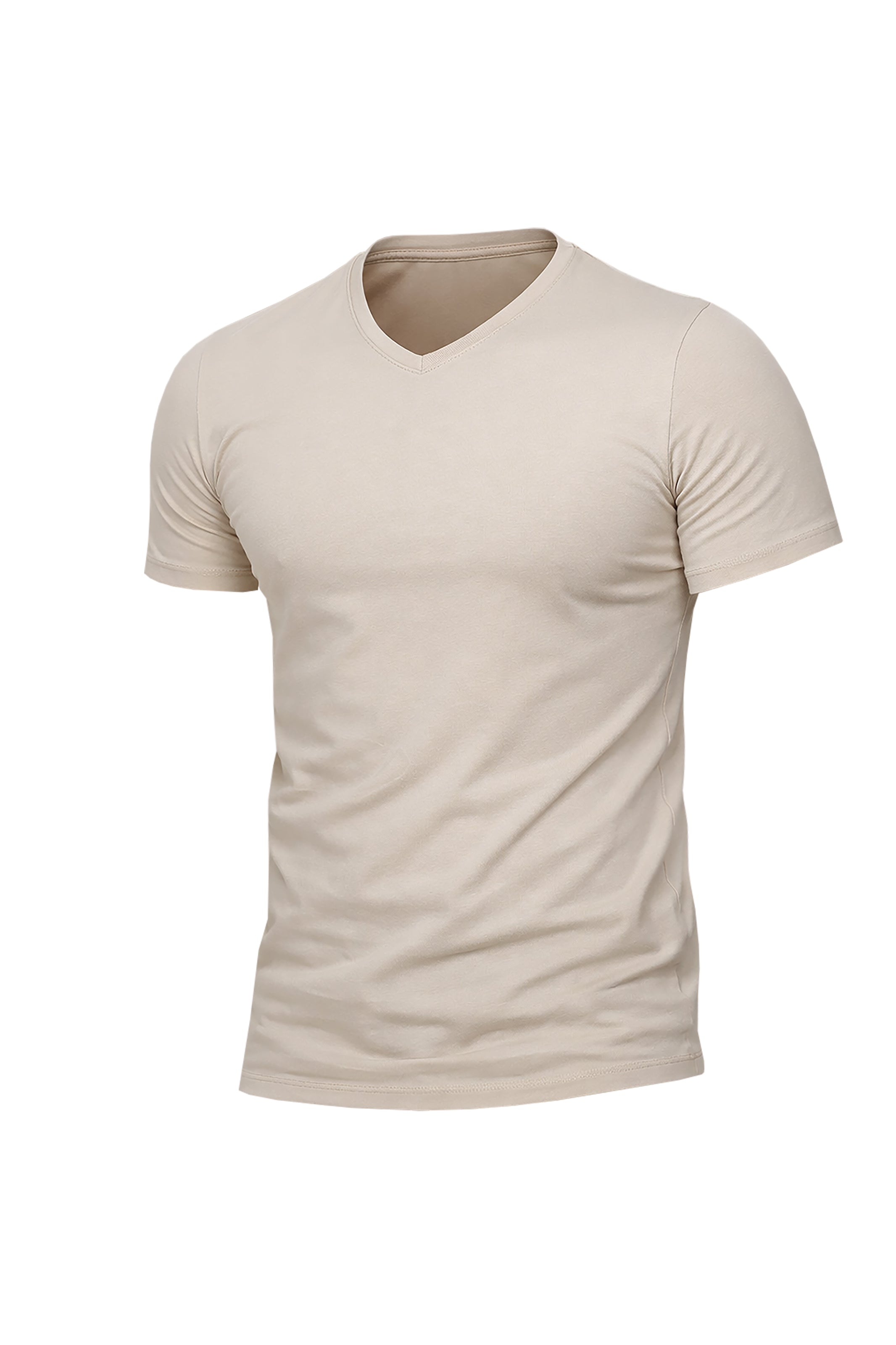 Light Beige V-Neck Short Sleeve T-Shirt