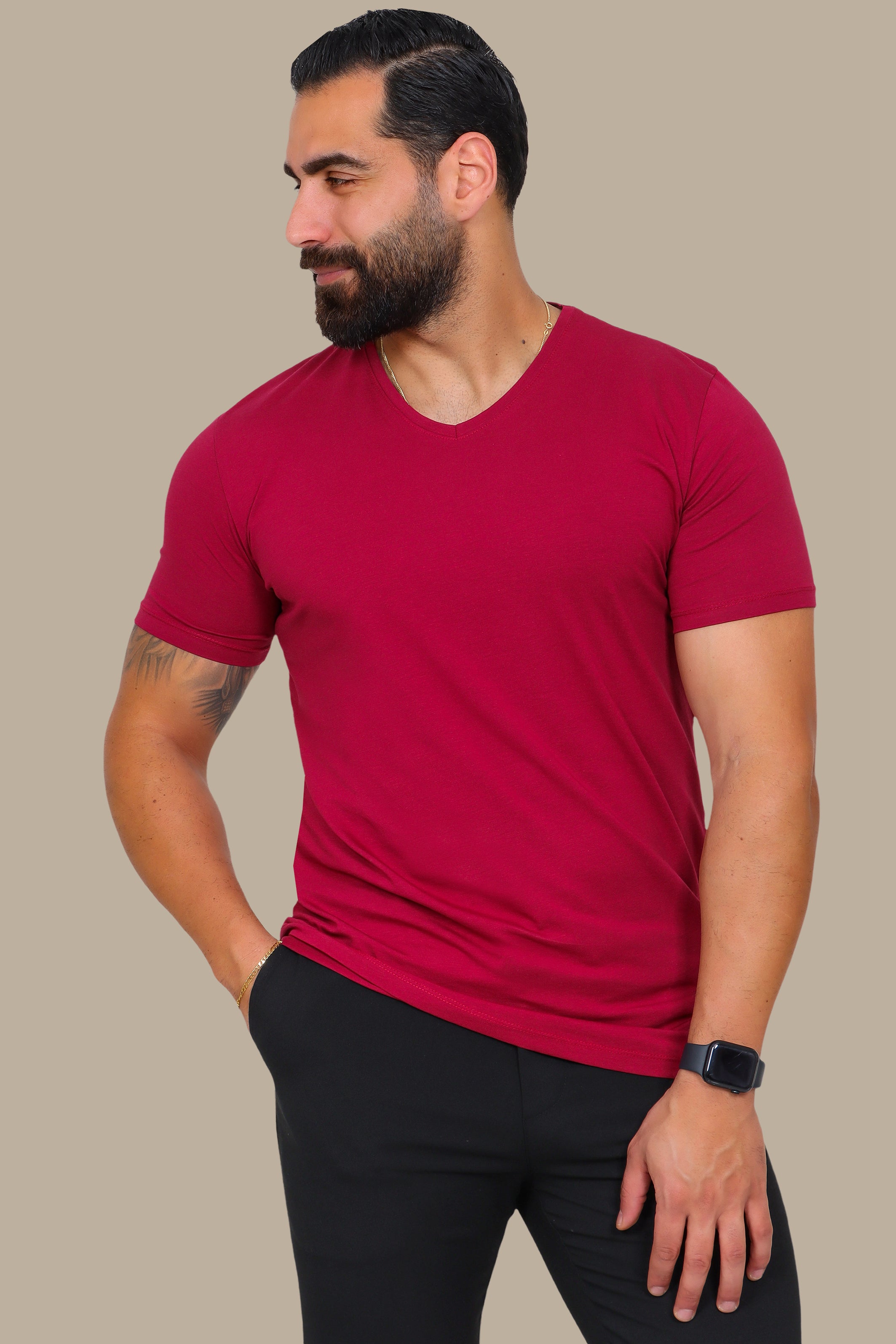 Burgundy Basic V-Neck T-Shirt