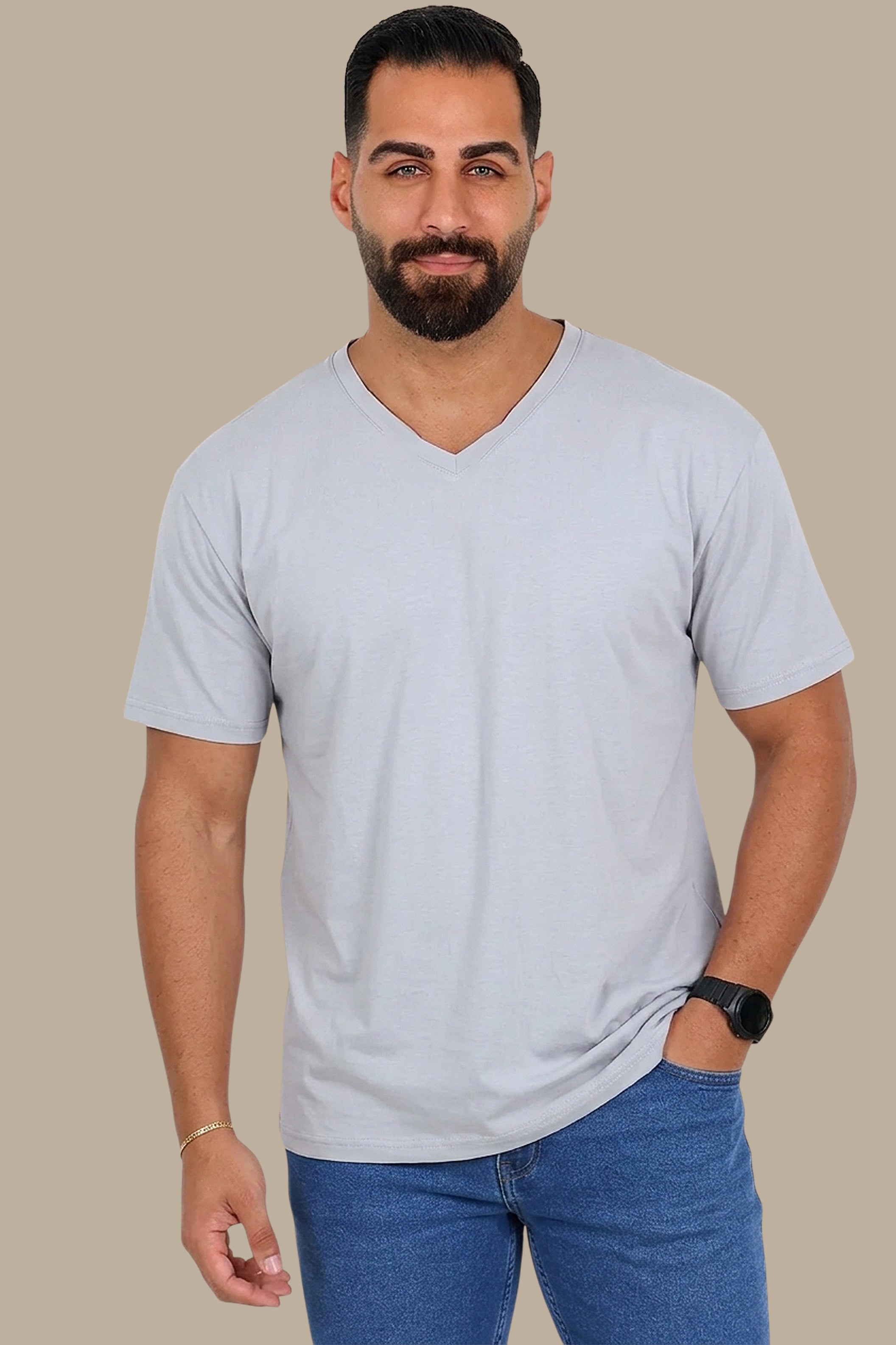 T-Shirt Basic V-Neck | Light Gray