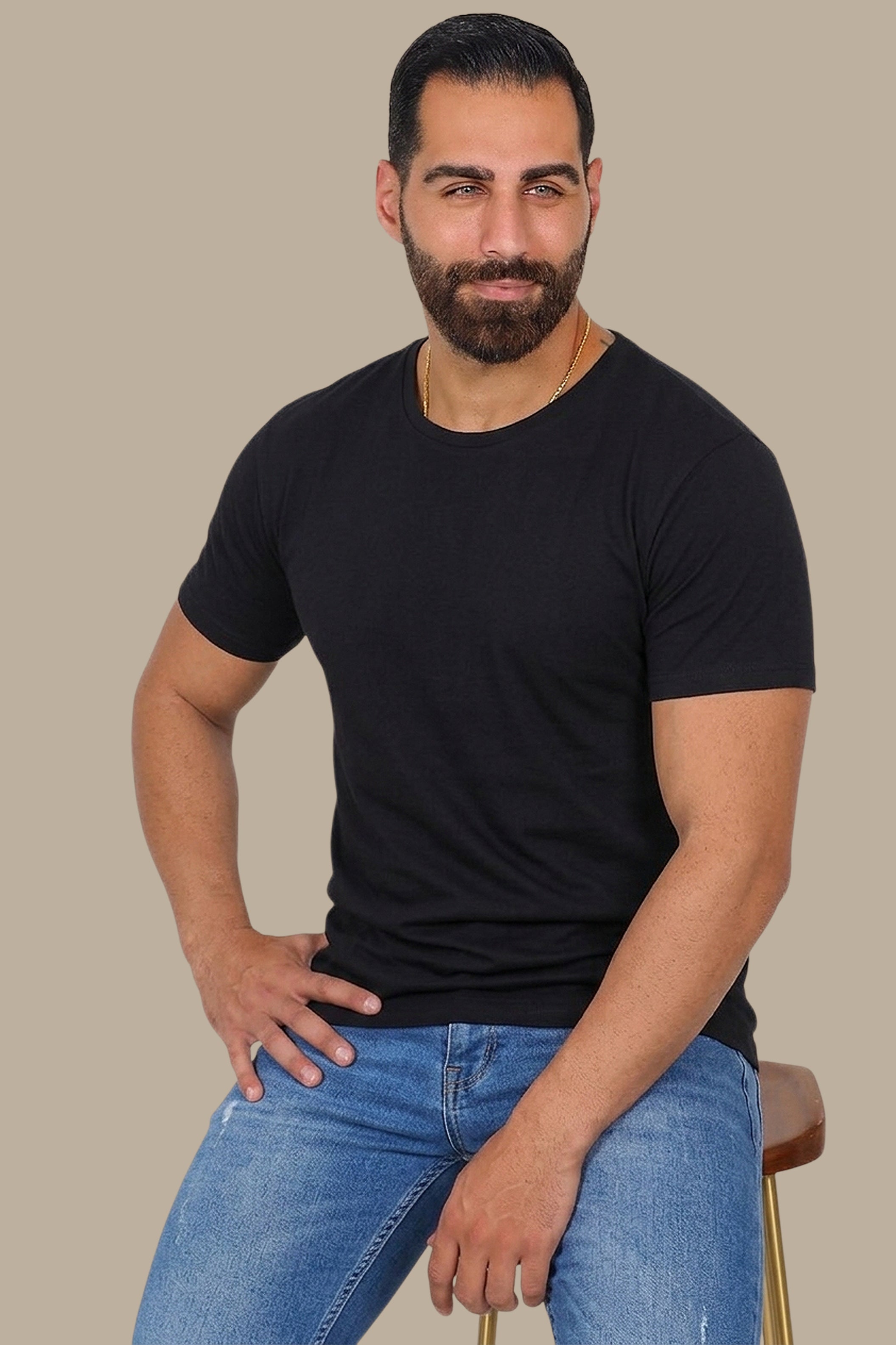 Black Mercerized Ribbed T-Shirt