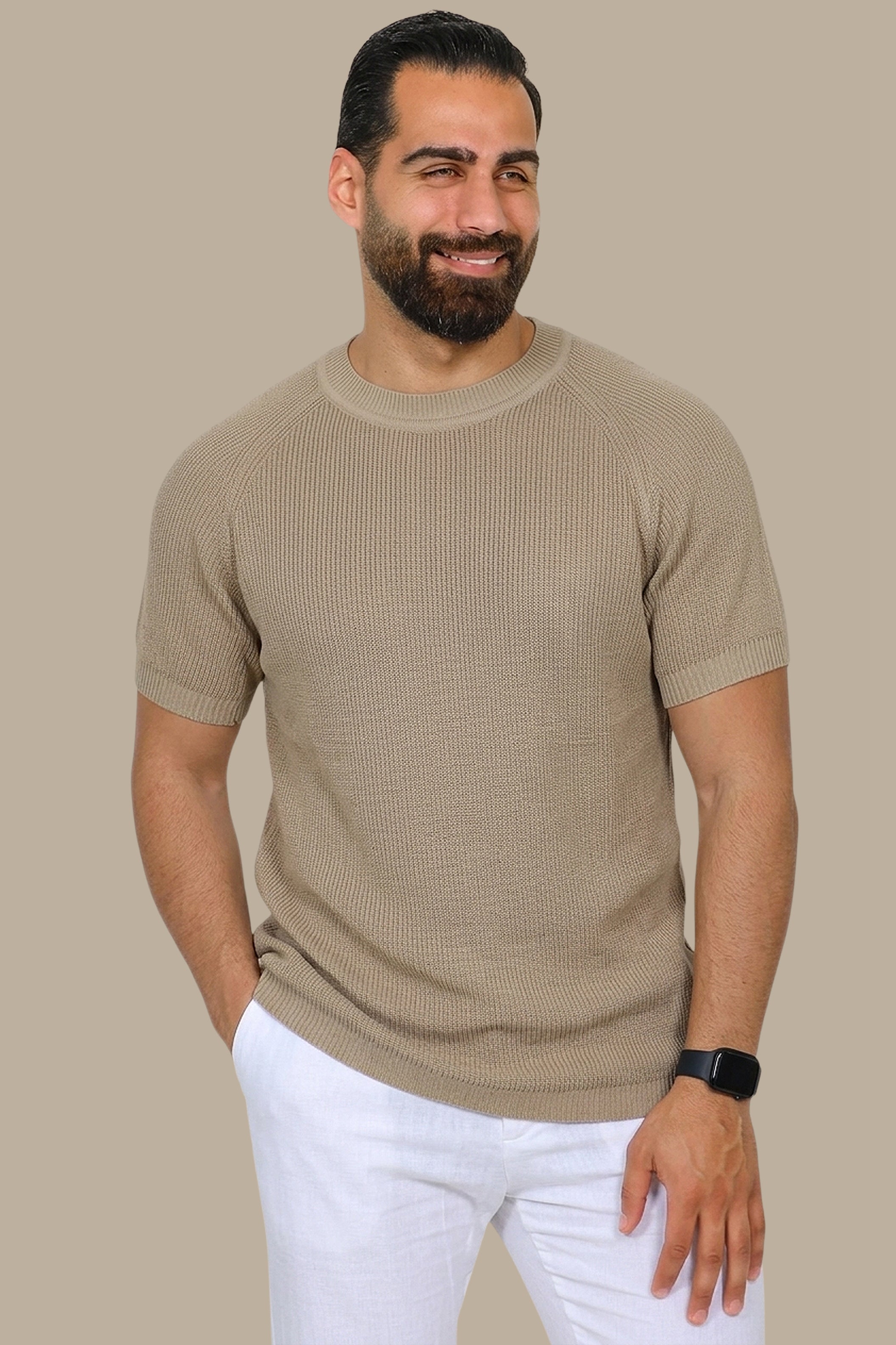 T-shirt Round Neck Knitted | Beige