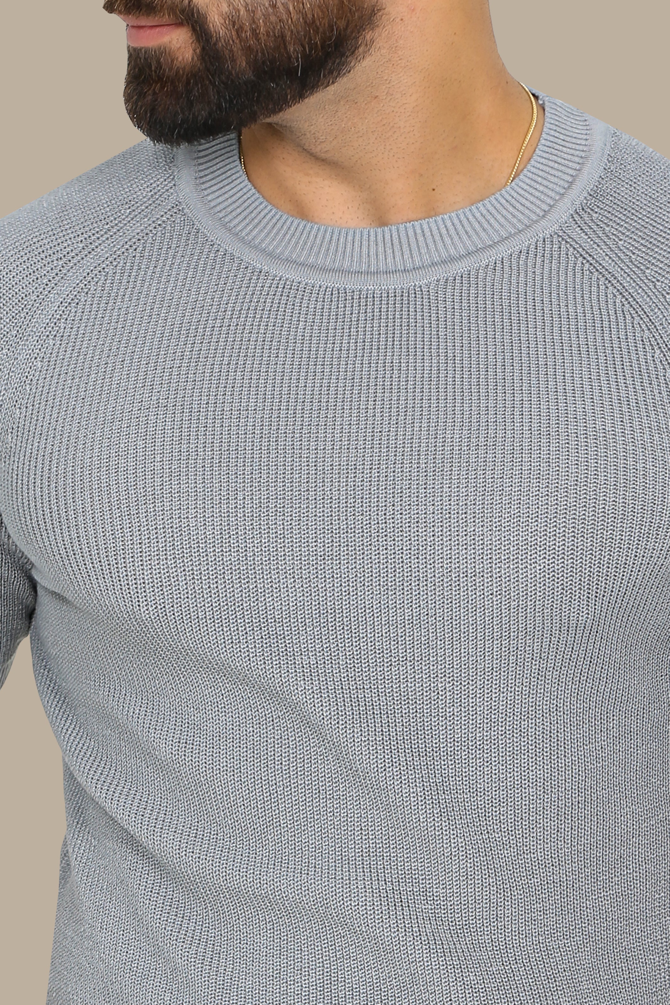 Essential Elegance: Grey Knitted Round Neck T-Shirt