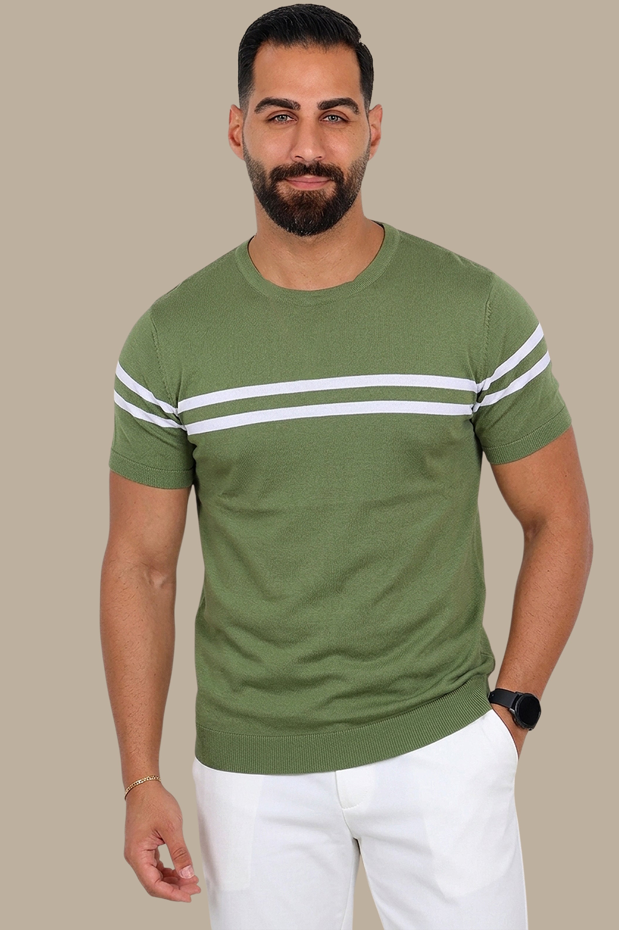 T-Shirt Mercerized With Wide Stripes | Green