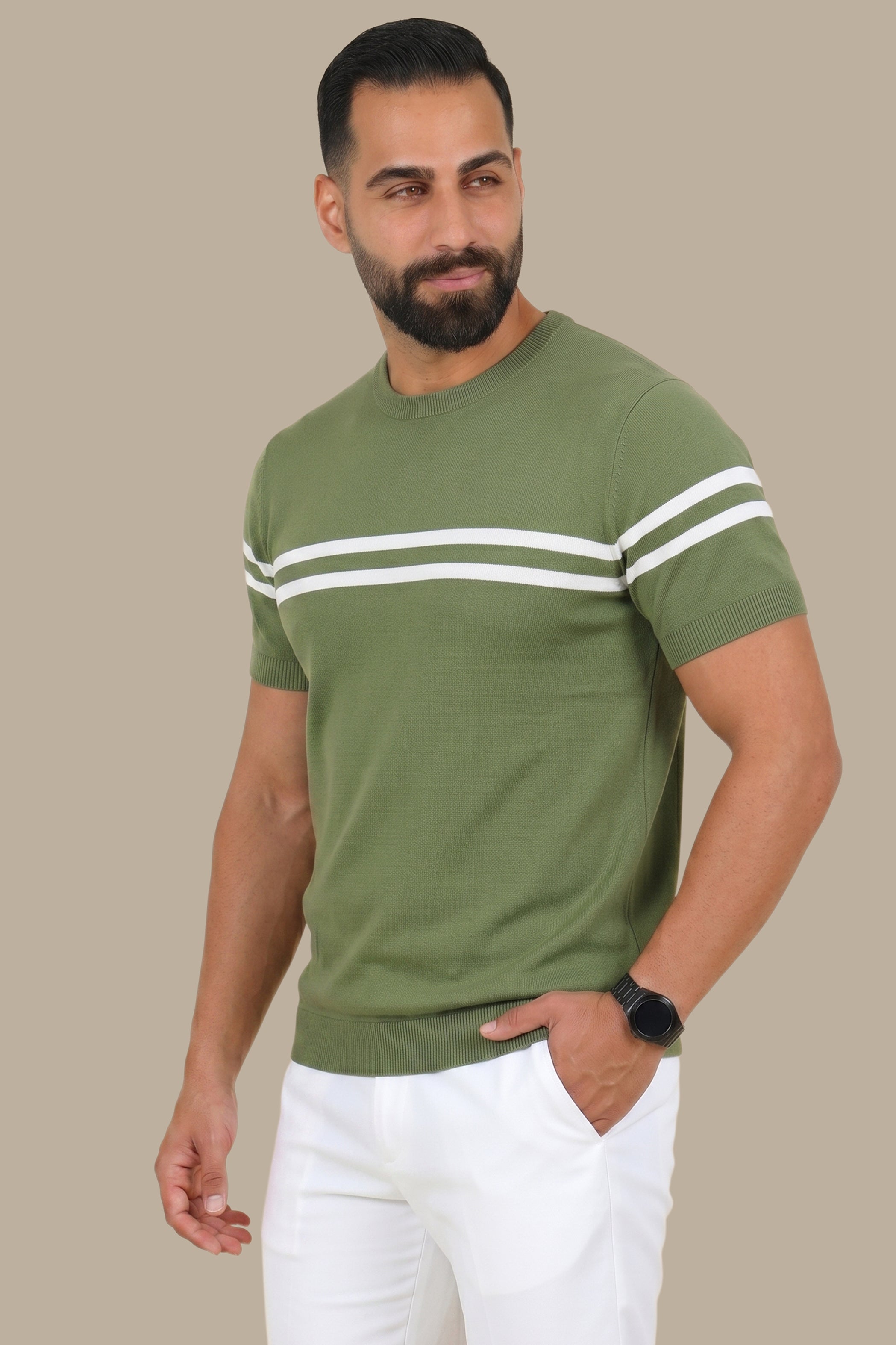 T-Shirt Mercerized With Wide Stripes | Green
