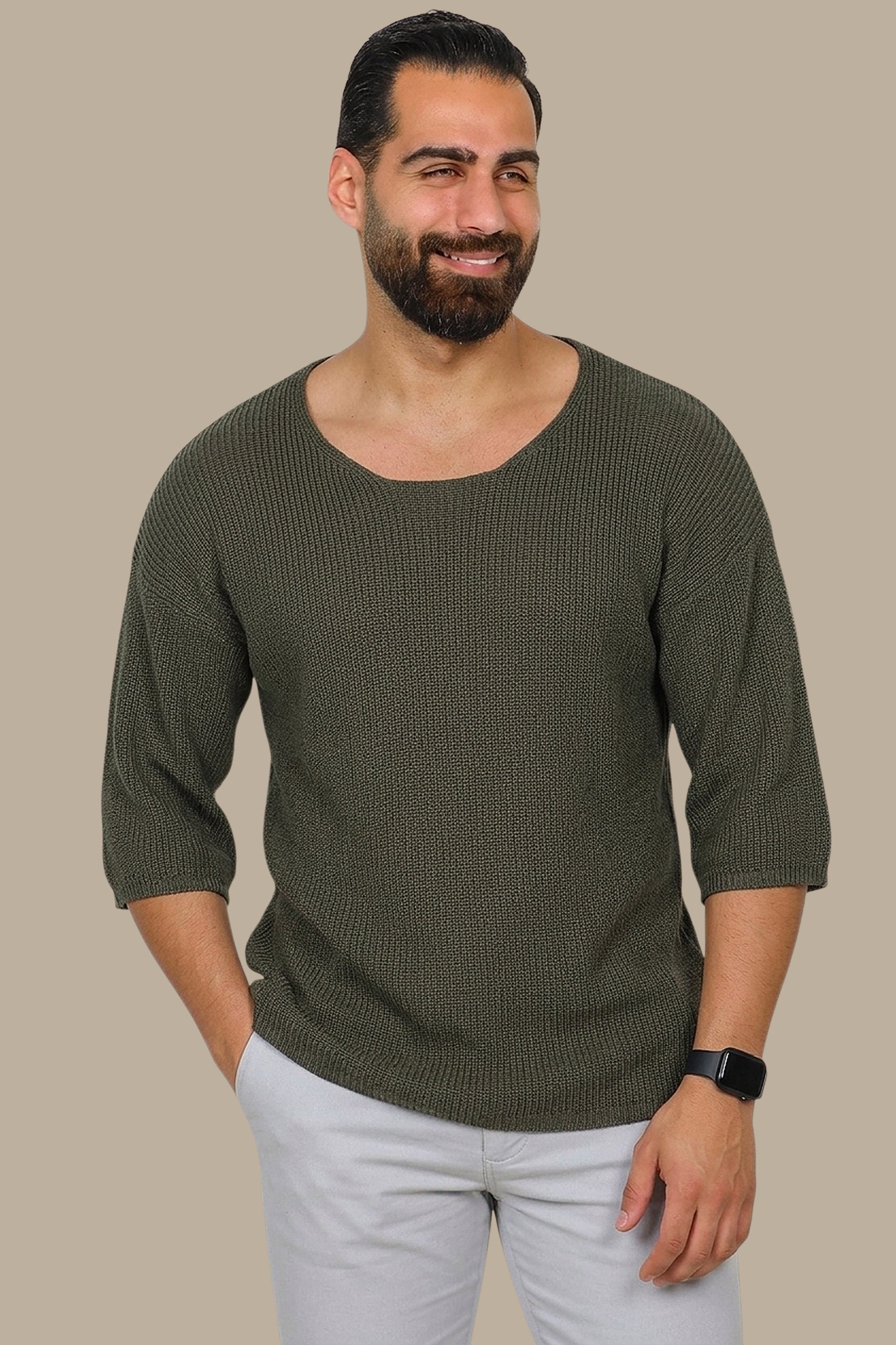 T-Shirt oversized 3/4 Knitted | Khaki