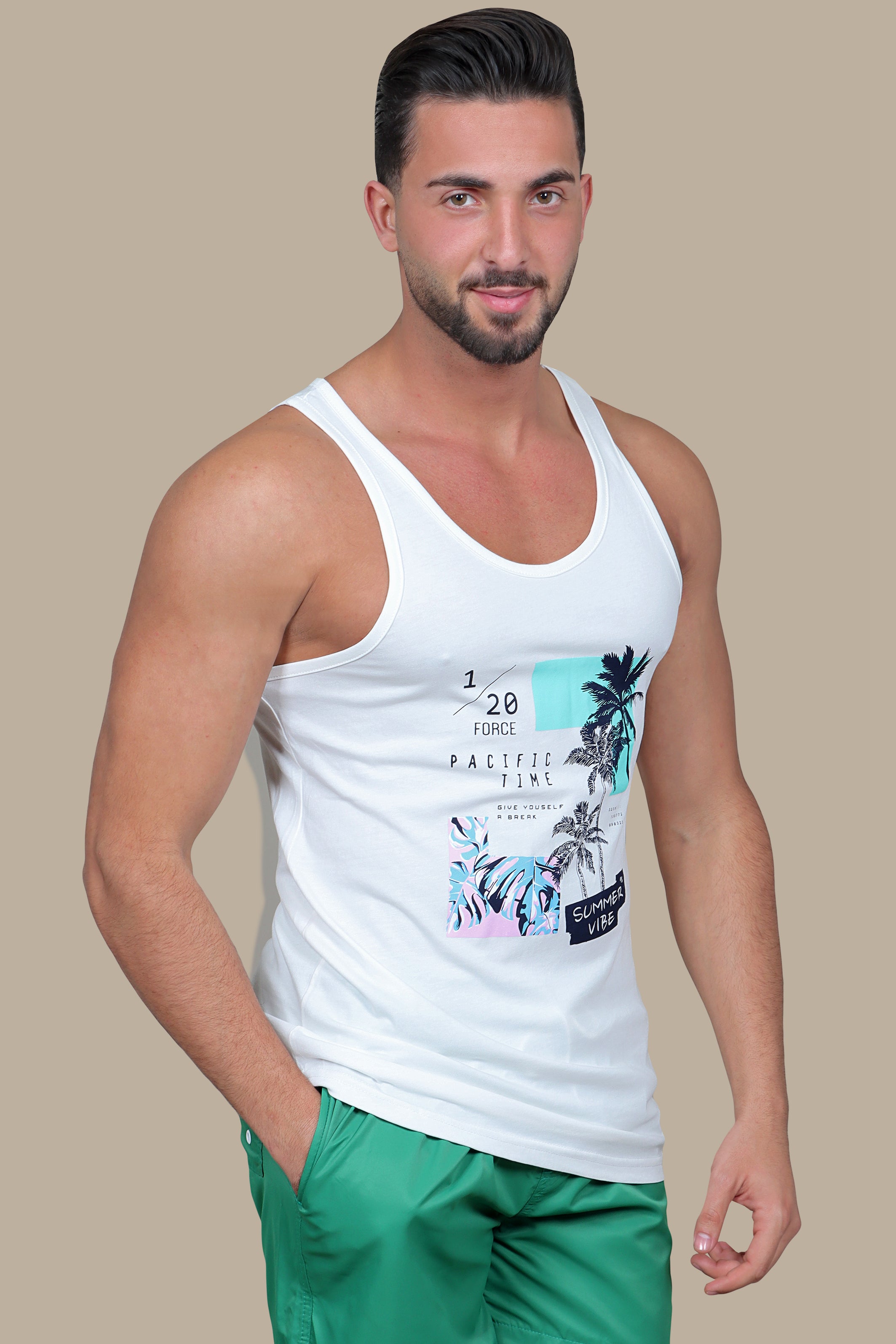 Pure Summer: White Sleeveless Vibes Shirt