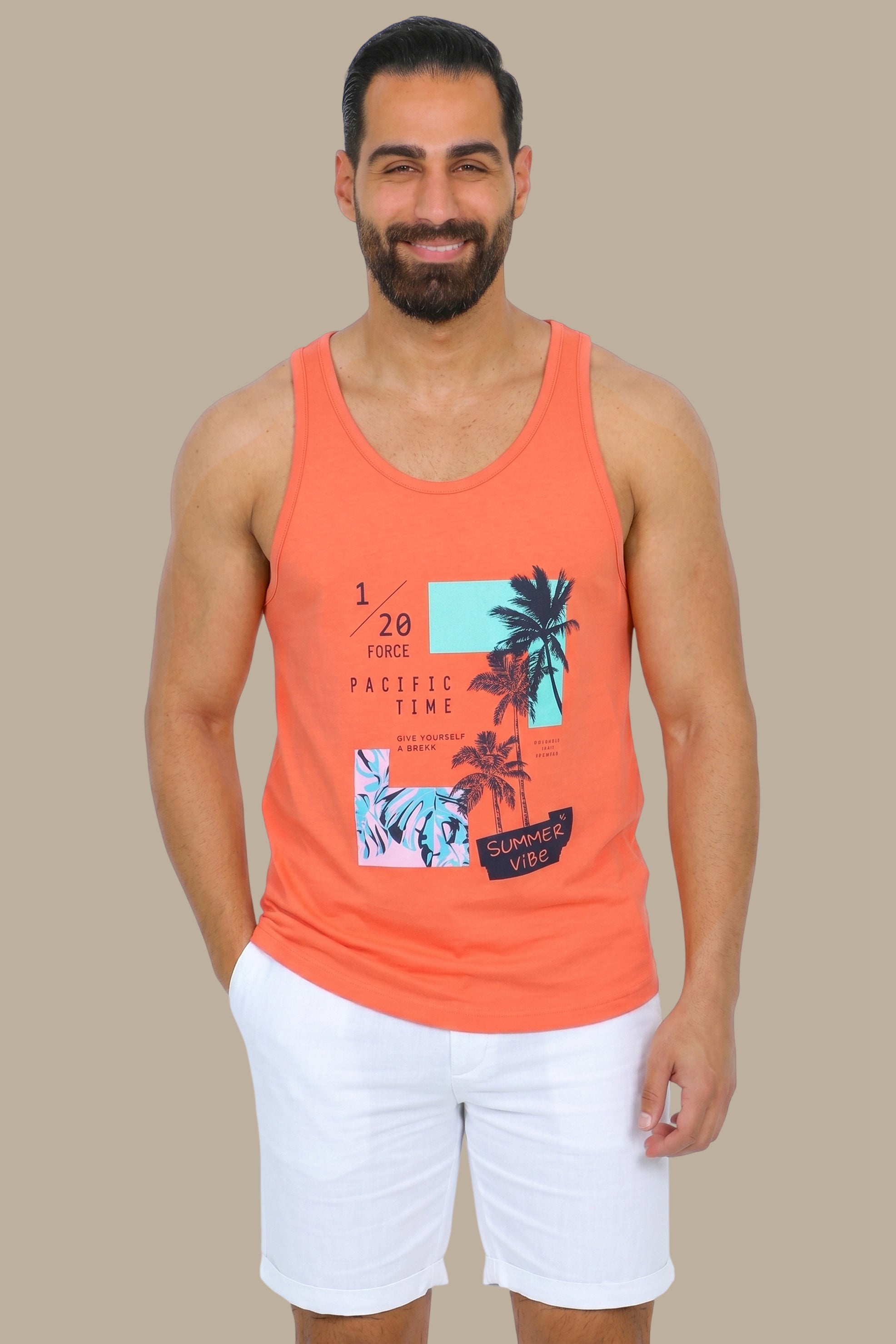 Pure Summer: Coral Sleeveless Vibes Shirt