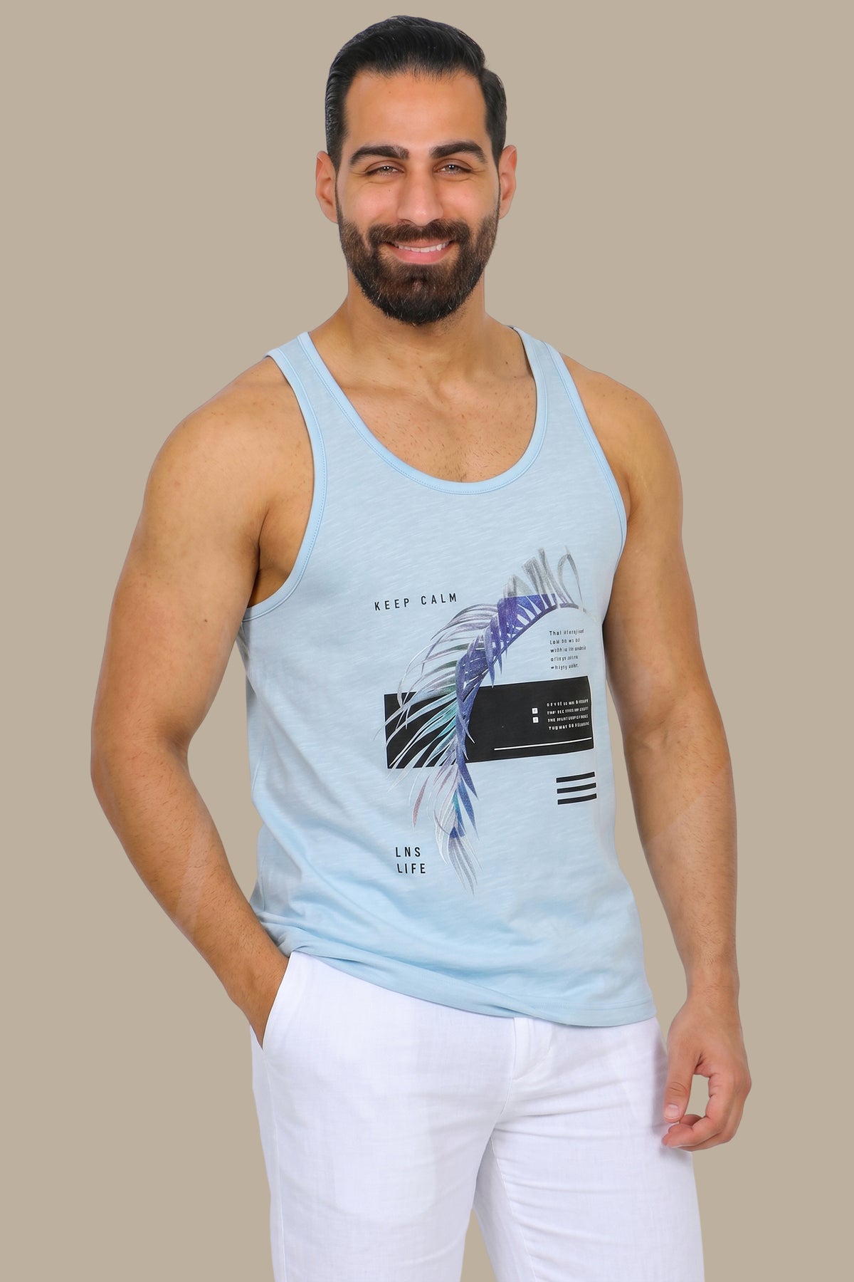 Tranquil Waves: Light Blue Sleeveless I-Shirt