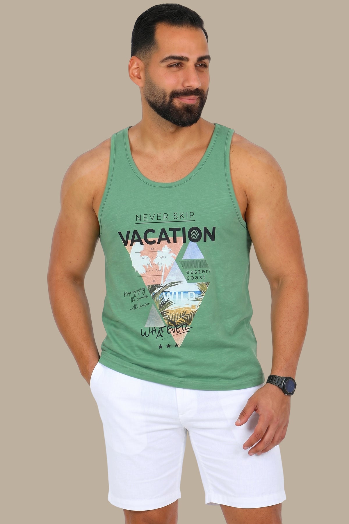 Green Oasis: Sleeveless Vacation Shirt