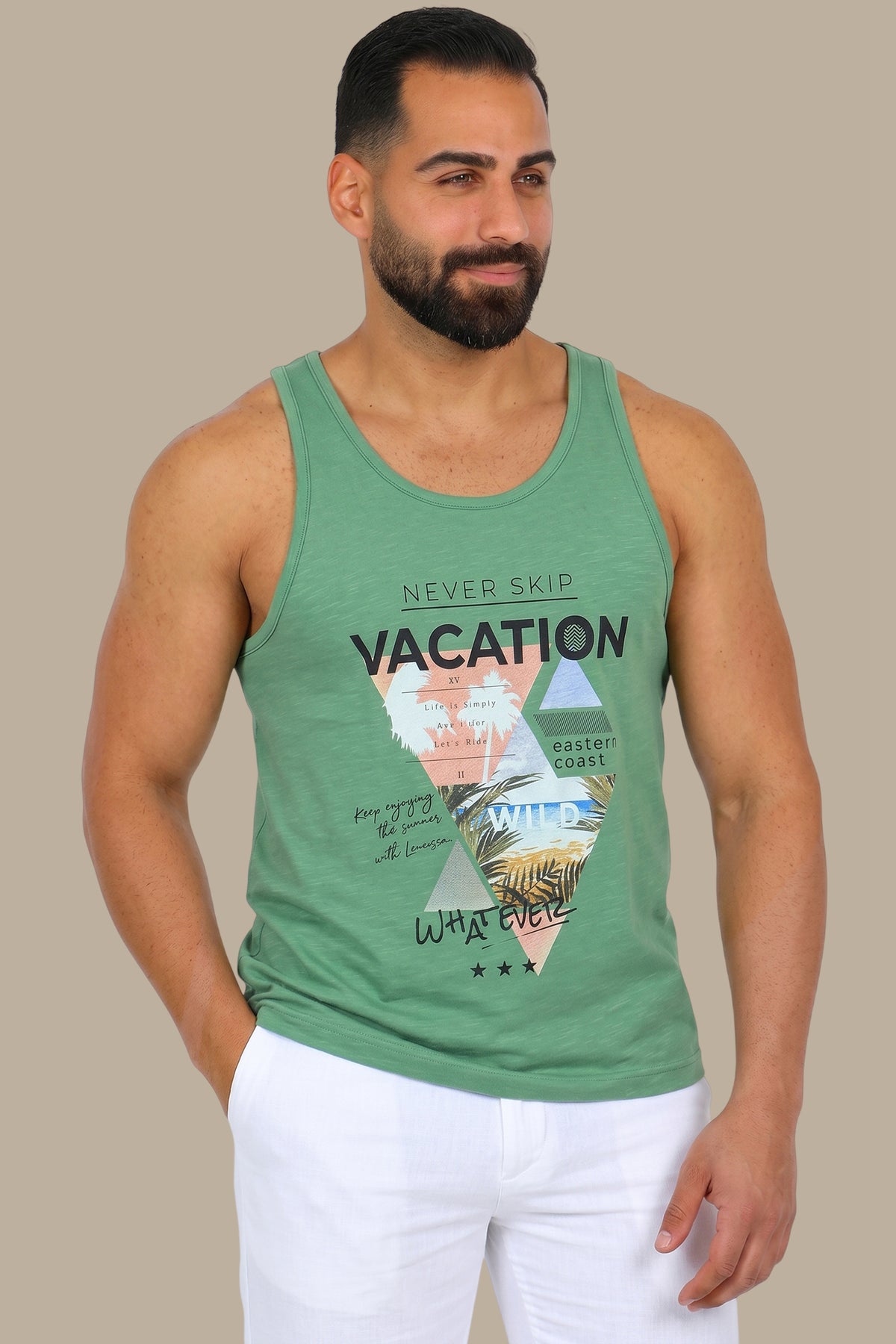 Green Oasis: Sleeveless Vacation Shirt