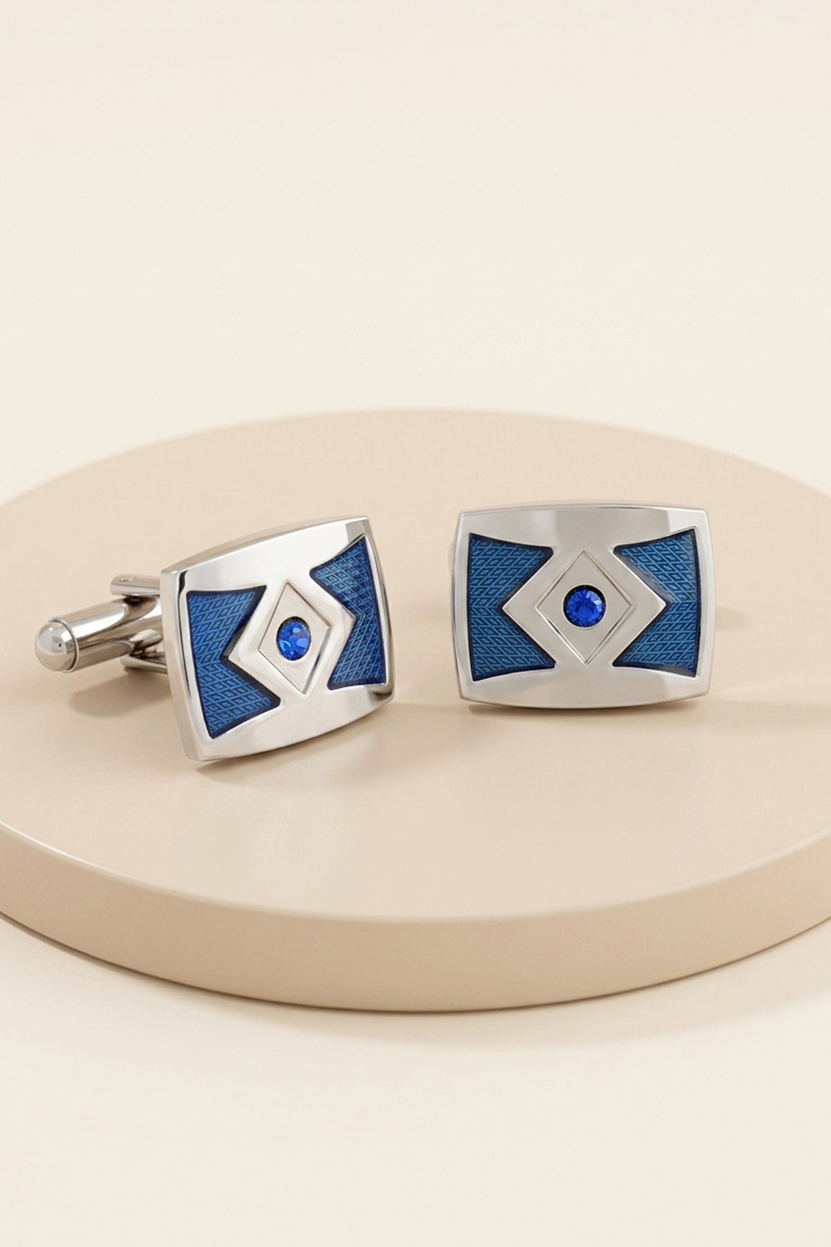 Silver Square Cufflinks with Blue and Strass