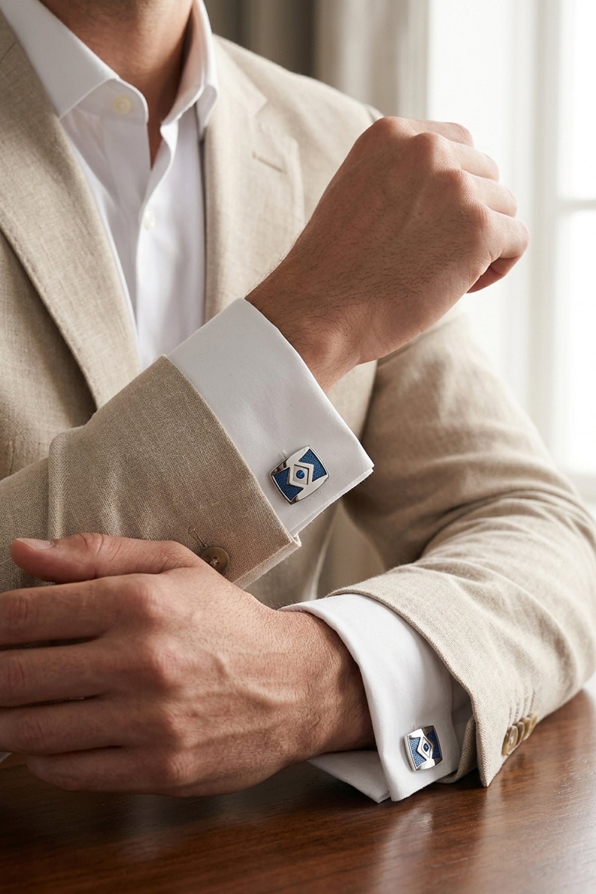 Silver Square Cufflinks with Blue and Strass