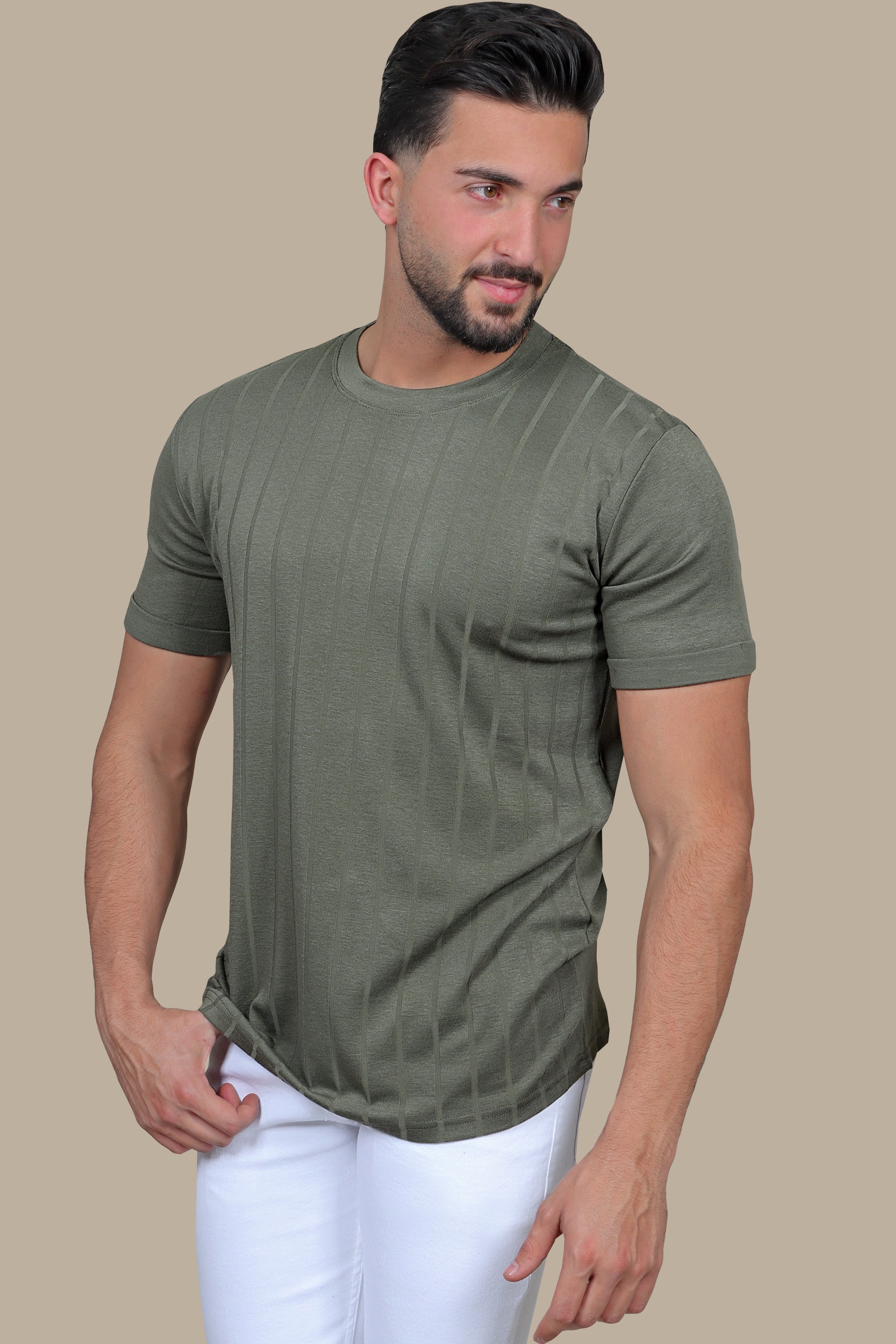 Khaki Striped Classic: Essential T-shirt