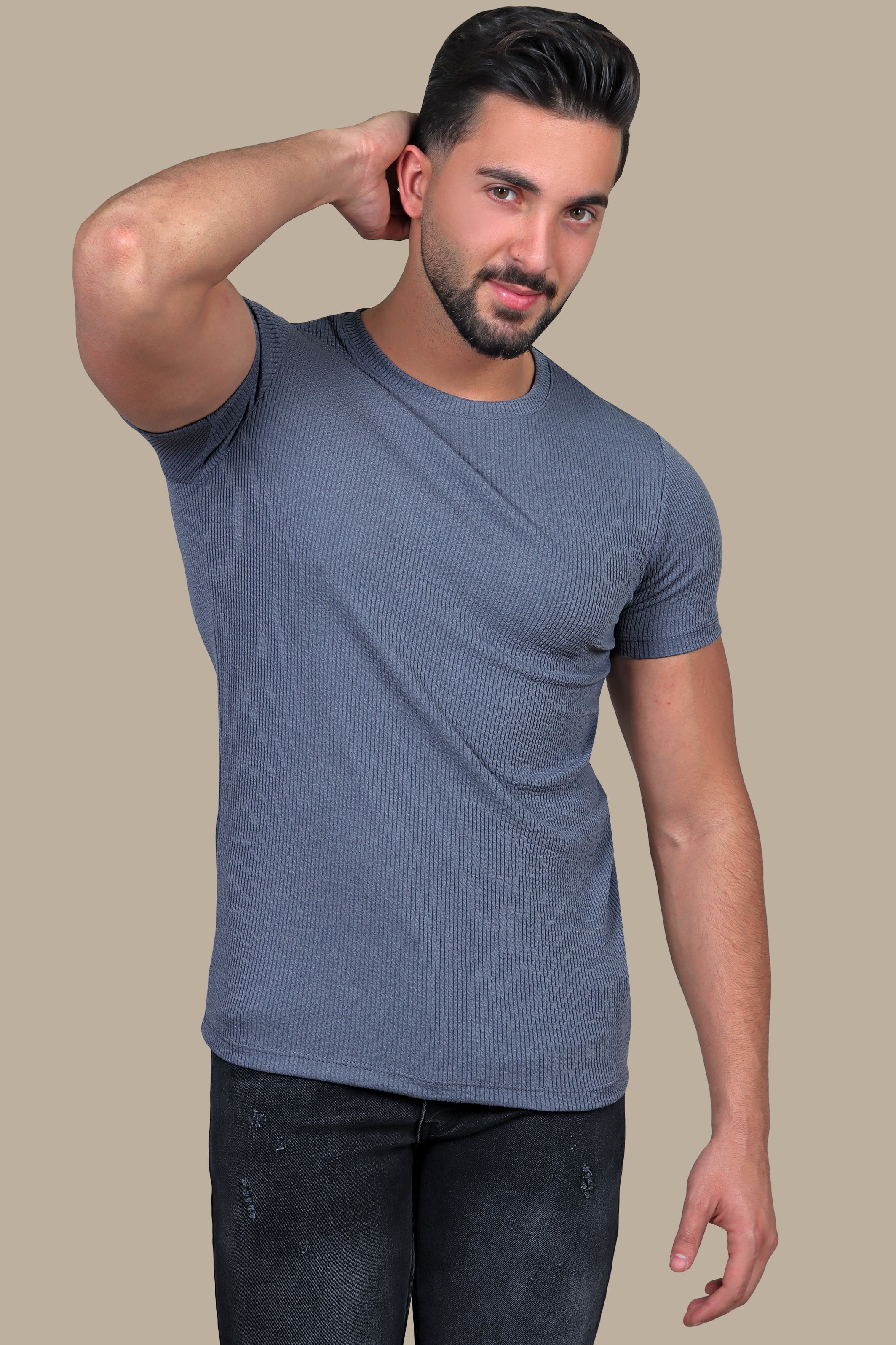 Urban Edge: Black Ripped Vertical Round Neck T-shirt
