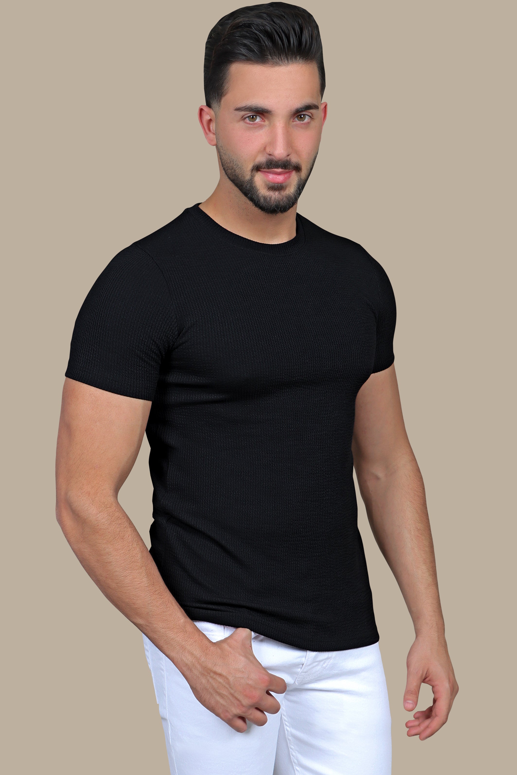 Urban Edge: Black Ripped Vertical Round Neck T-shirt