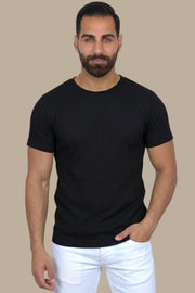 Urban Edge: Black Ripped Vertical Round Neck T-shirt
