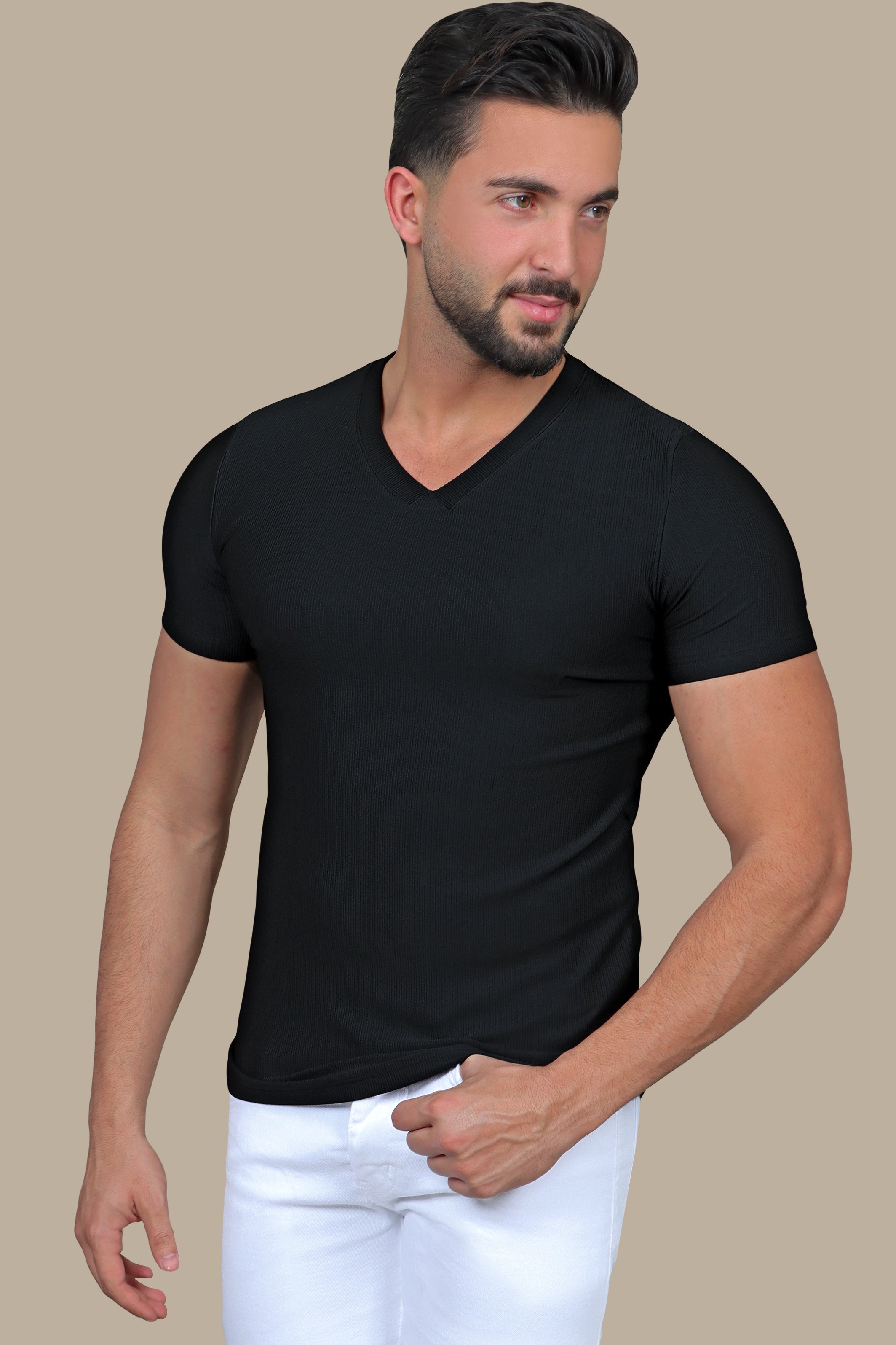 Urban Edge: The Ripped Black V-neck T-Shirt