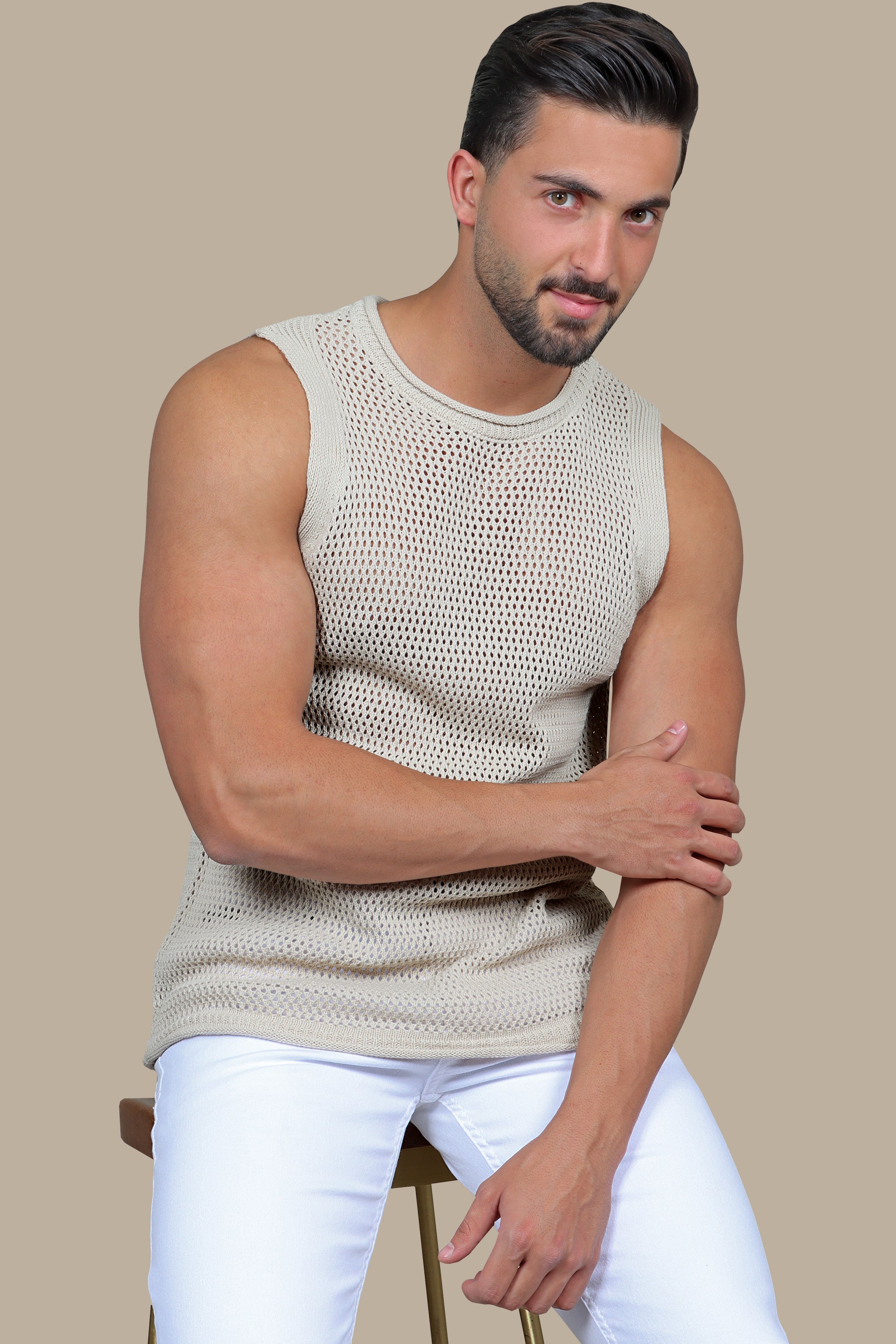 Beige Mercerized Sleeveless Shirt