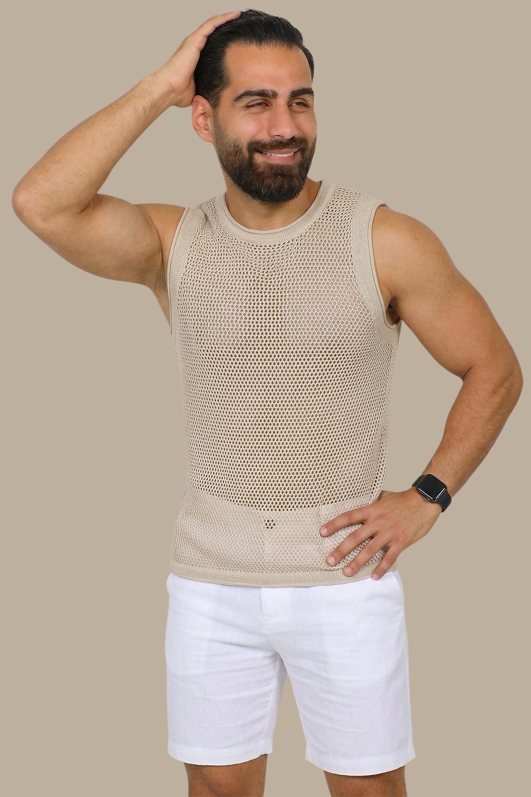 Beige Mercerized Sleeveless Shirt