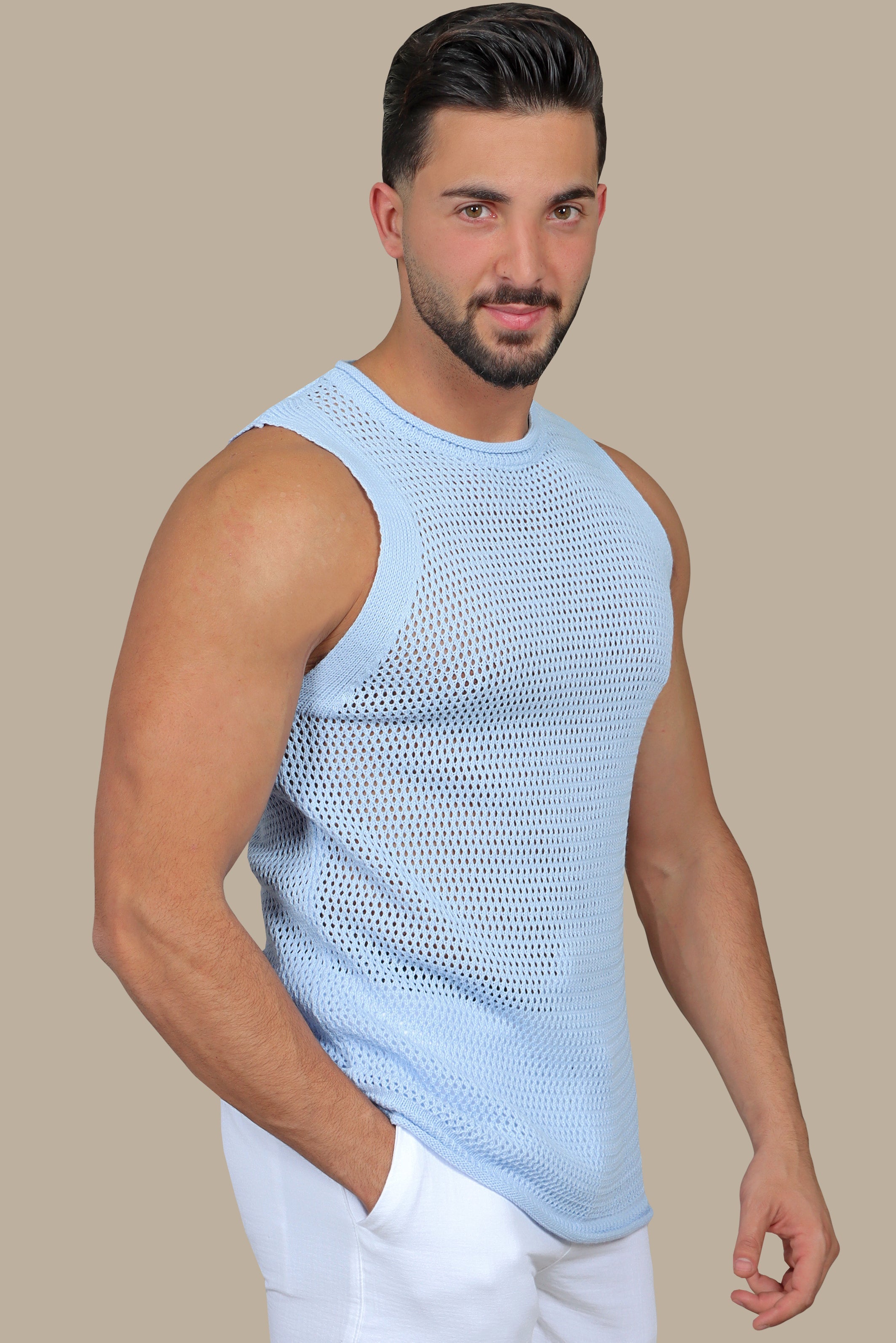 Light Blue Mercerized Sleeveless Shirt