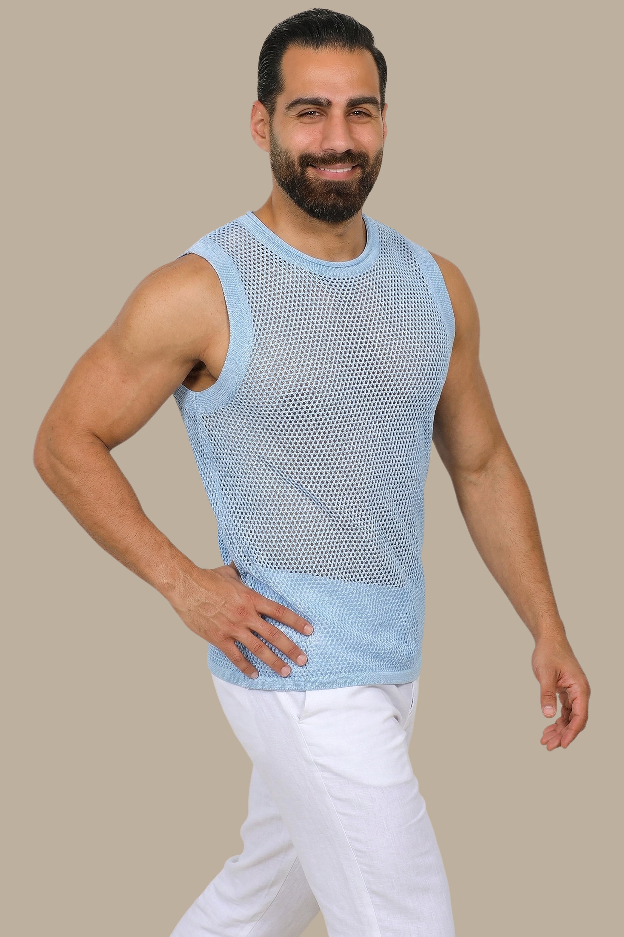 Light Blue Mercerized Sleeveless Shirt
