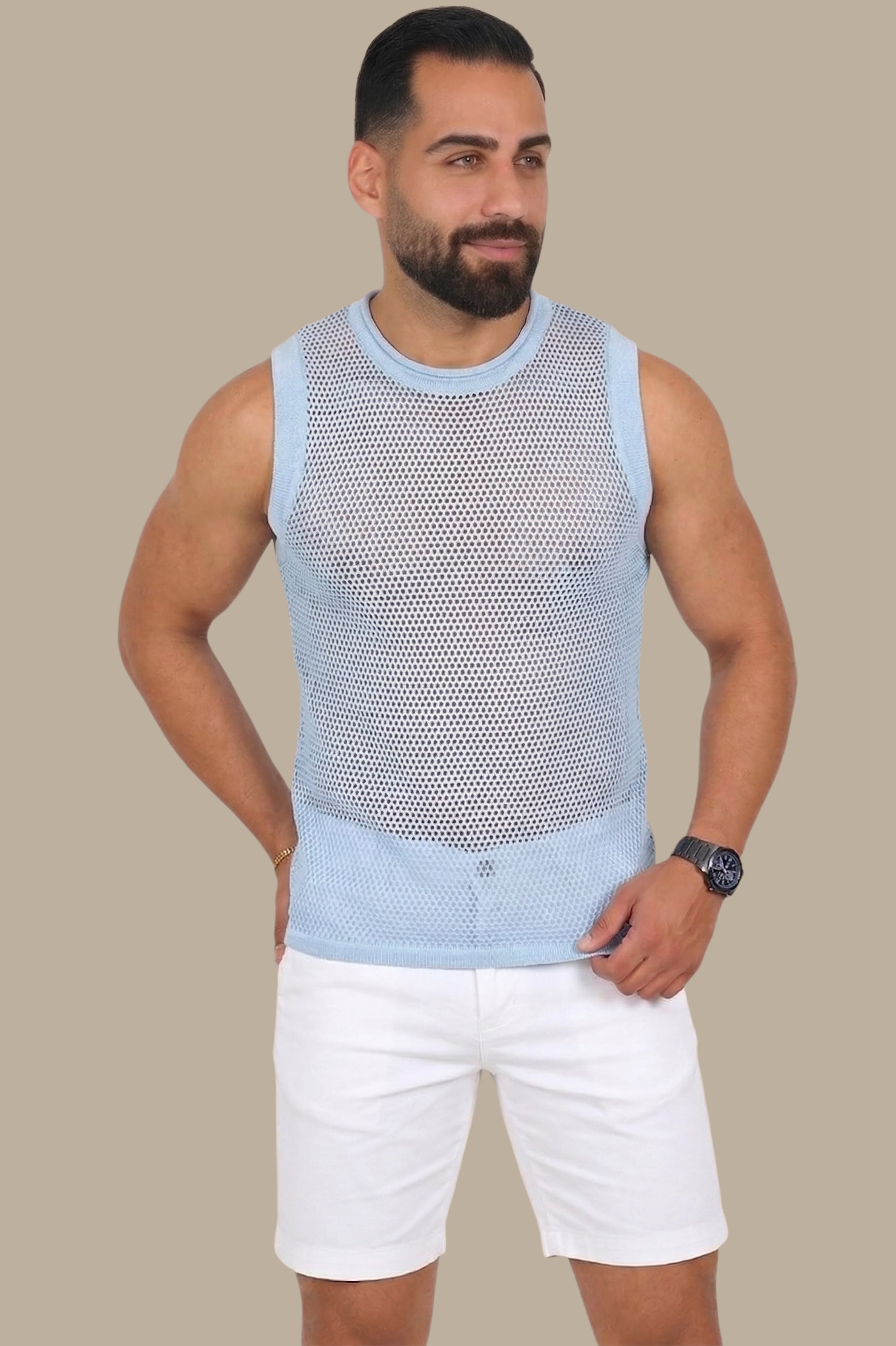 Light Blue Mercerized Sleeveless Shirt