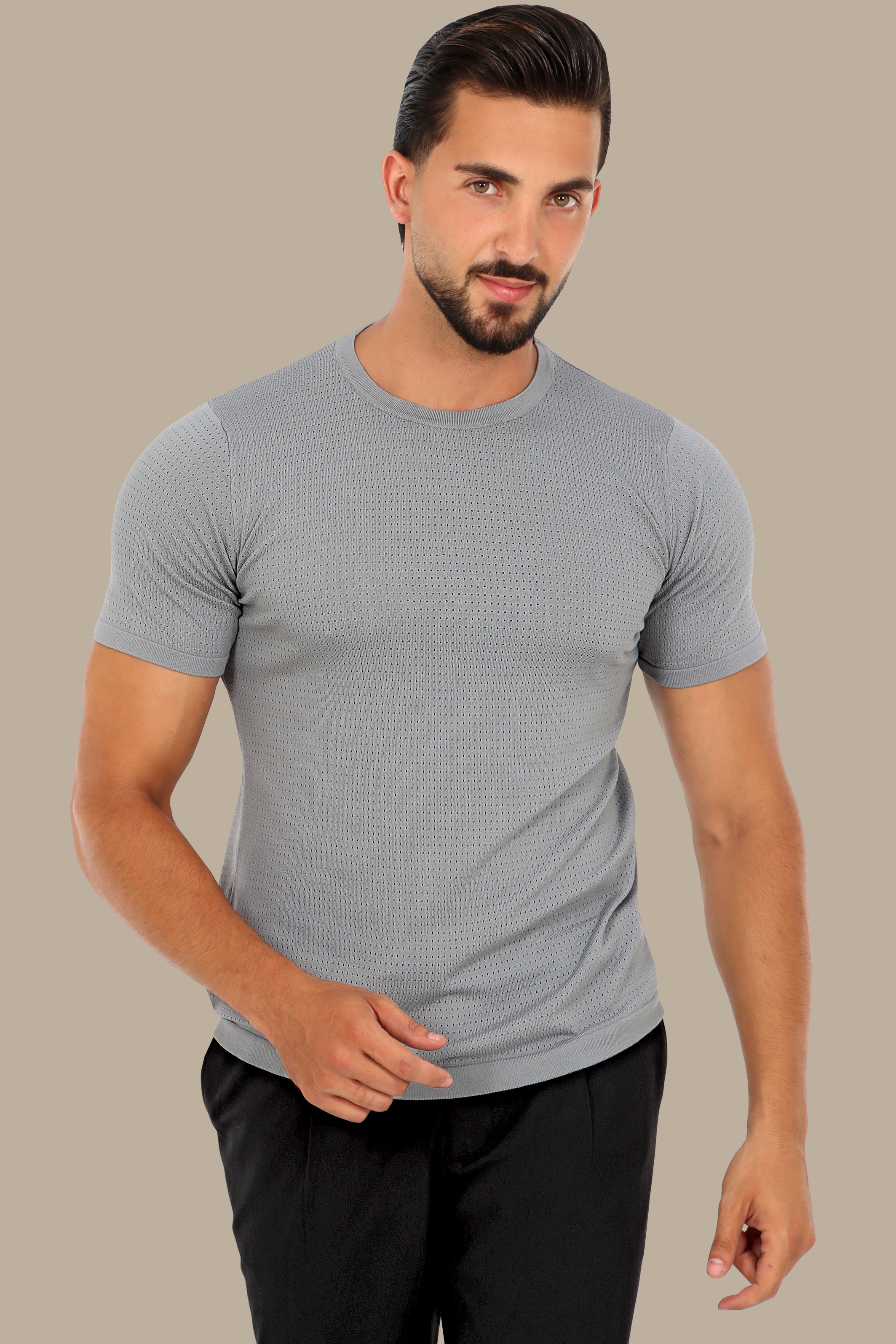 Light Grey Structured Round Neck T-Shirt