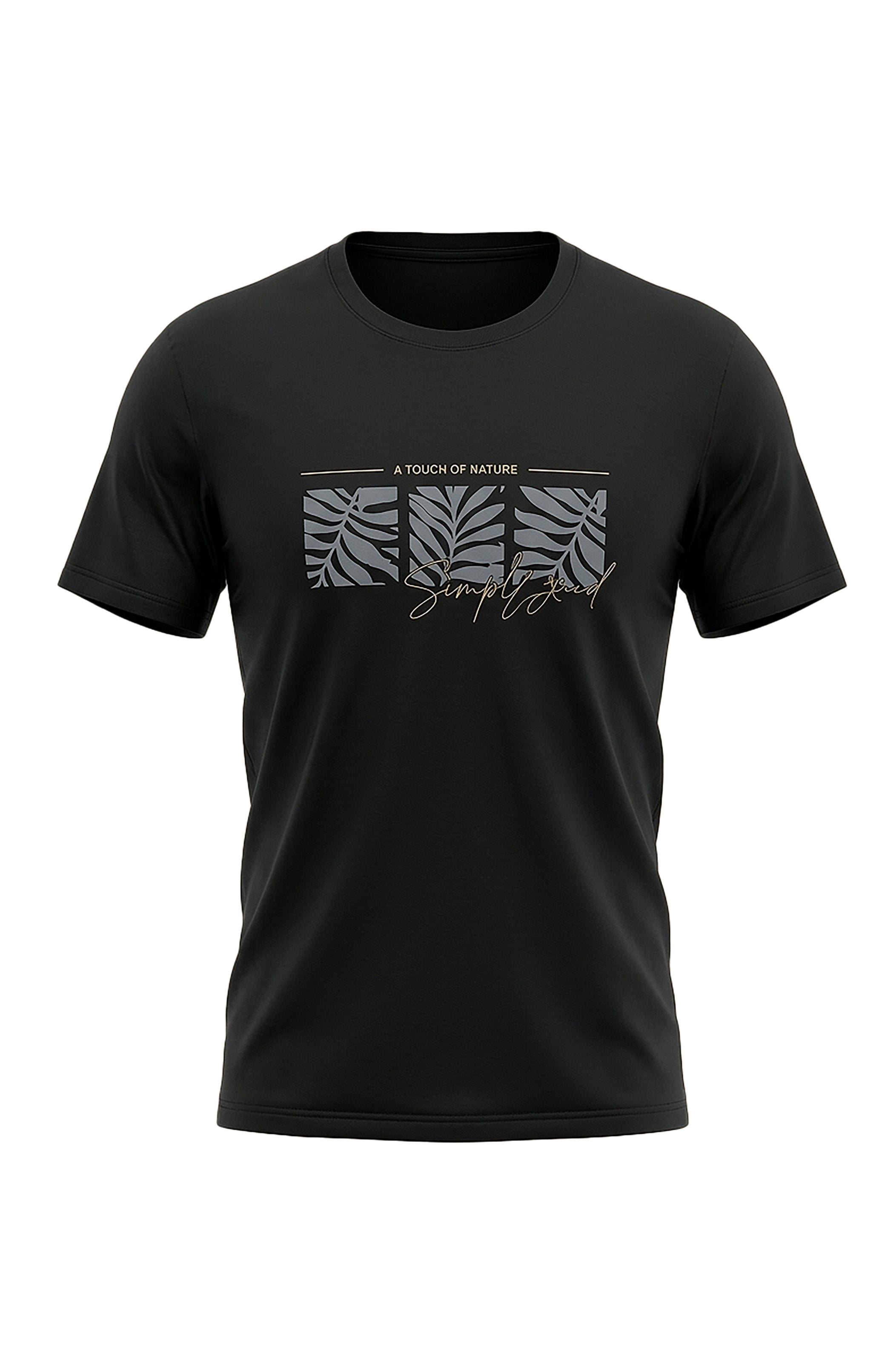 Black T-Shirt with Three Leaf Squares Print